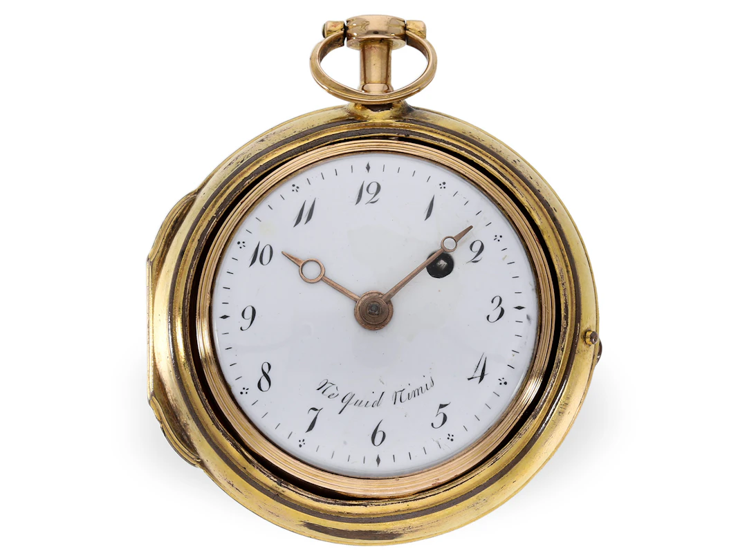 Pocket watch: attractive gold and enamel spindle watch, Gorteau à