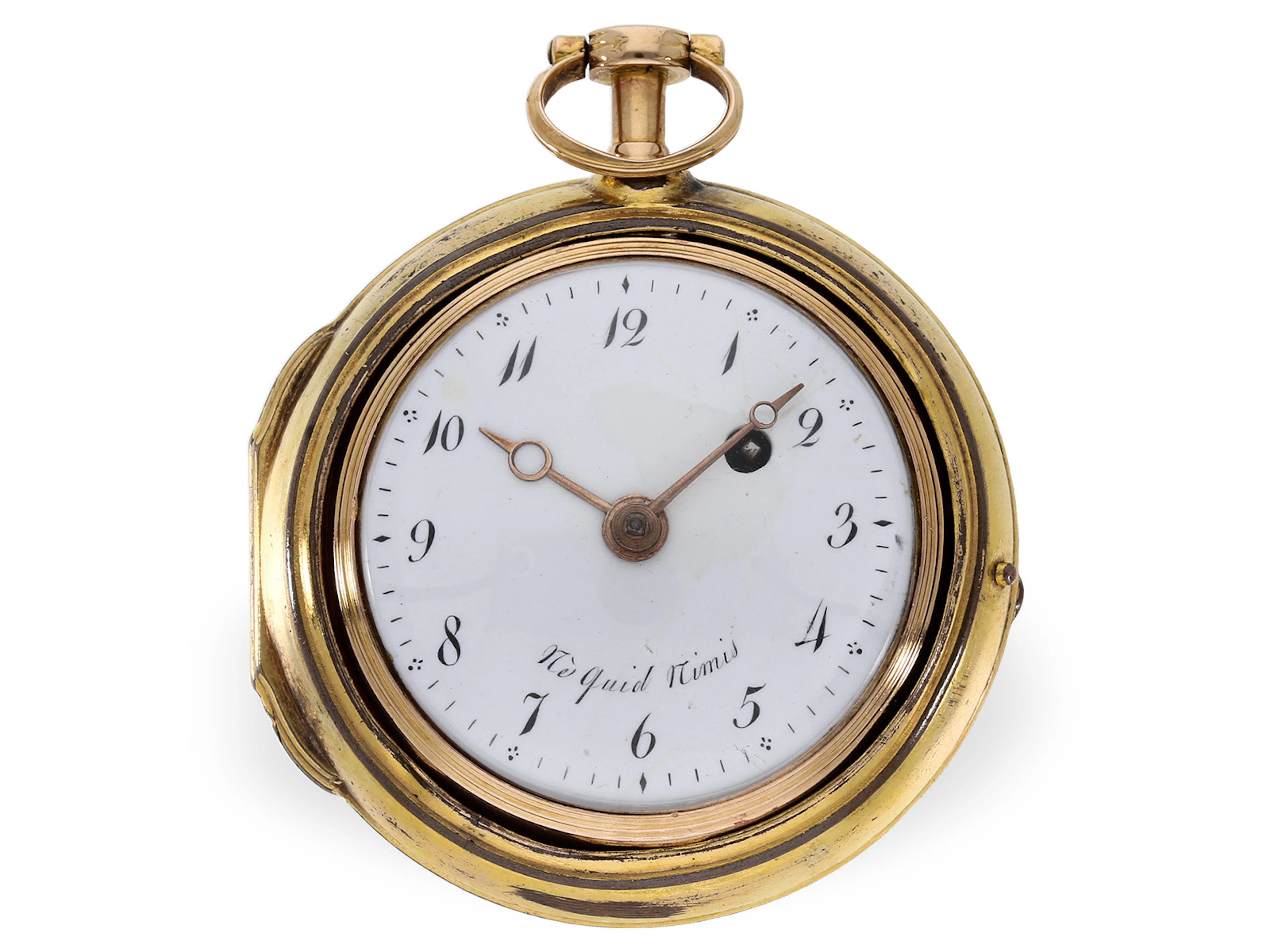 Pocket watch: attractive gold and enamel spindle watch, Gorteau à
