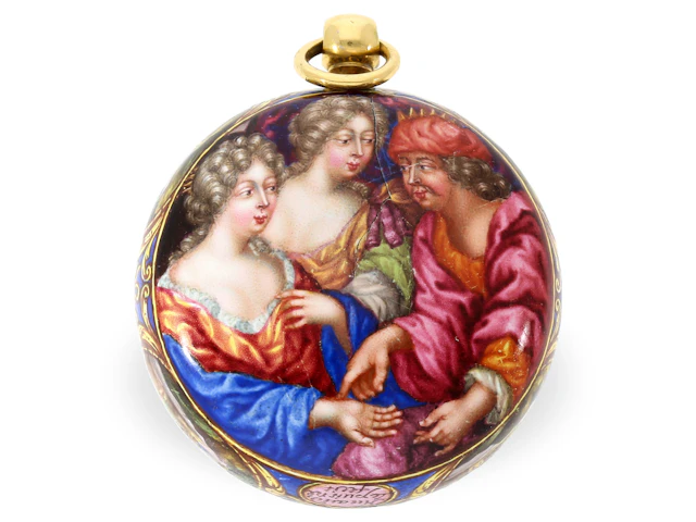 Pendant watch: important enamelled watch ‘Huaud fecit’, ca. 1685