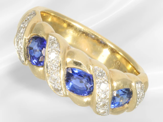 Ring: vintage sapphire and brilliant-cut diamond goldsmith's ring