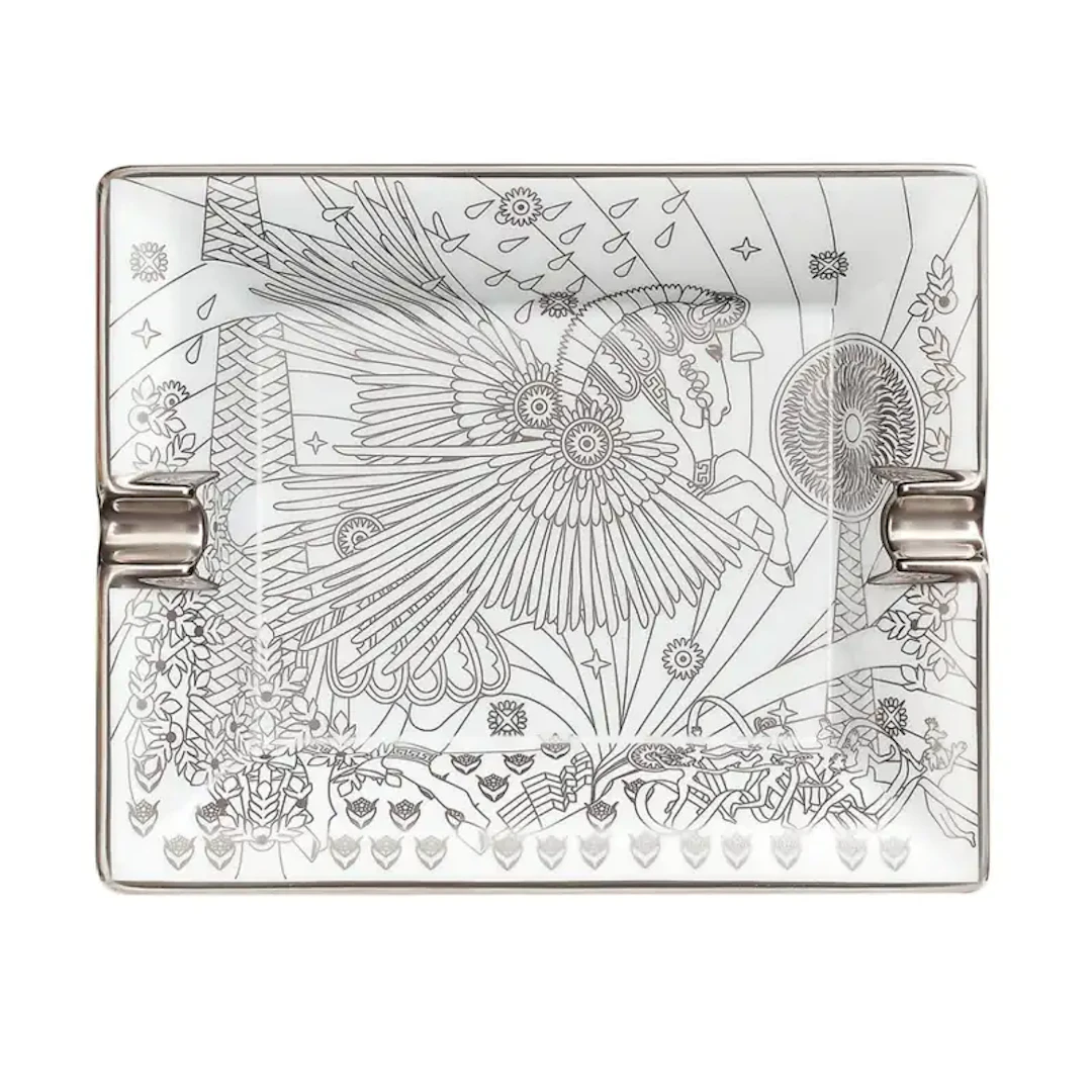 Hermes Ashtray La Source de Pegase Silver Limoges Porcelain