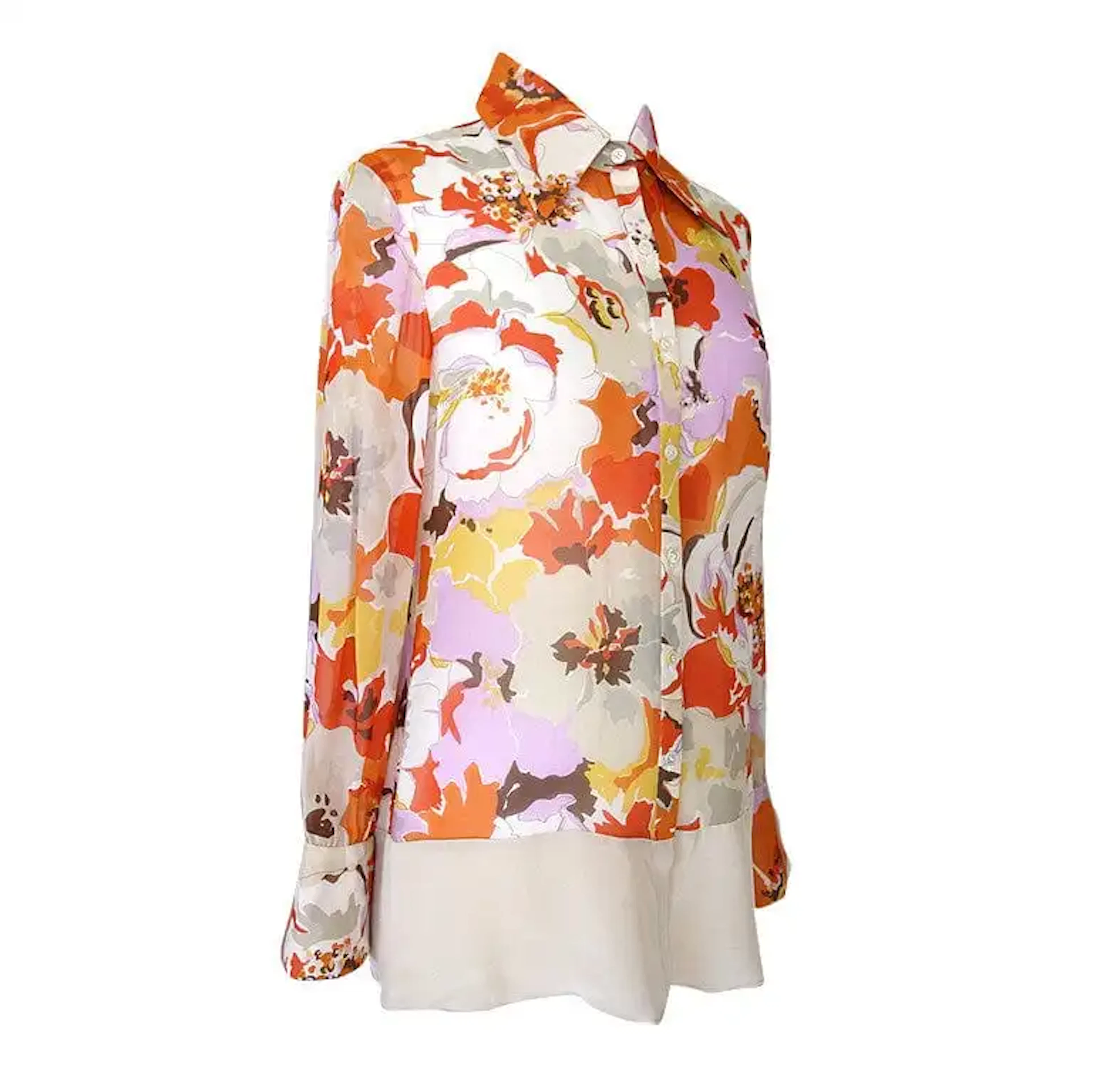 Valentino Top Beautiful Lush Flowers Print Silk Blouse 10