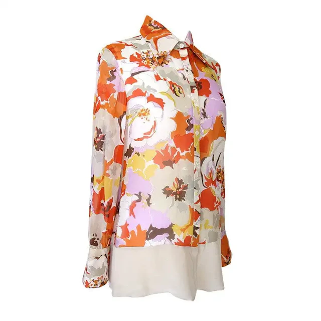 Valentino Top Beautiful Lush Flowers Print Silk Blouse 10
