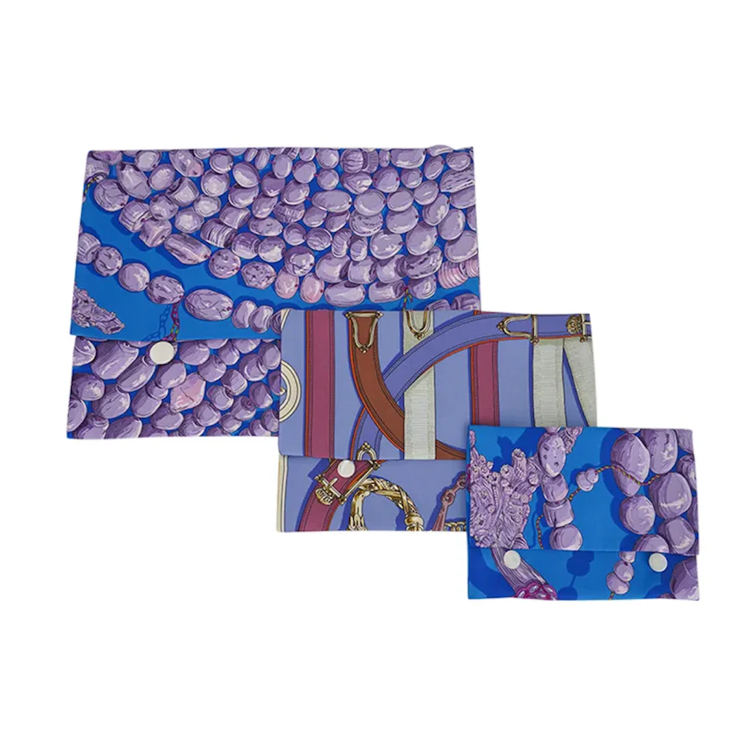 Hermes Silk Pouches Scarf Prints Set of Three Terres Precieuses and Cavalcadour