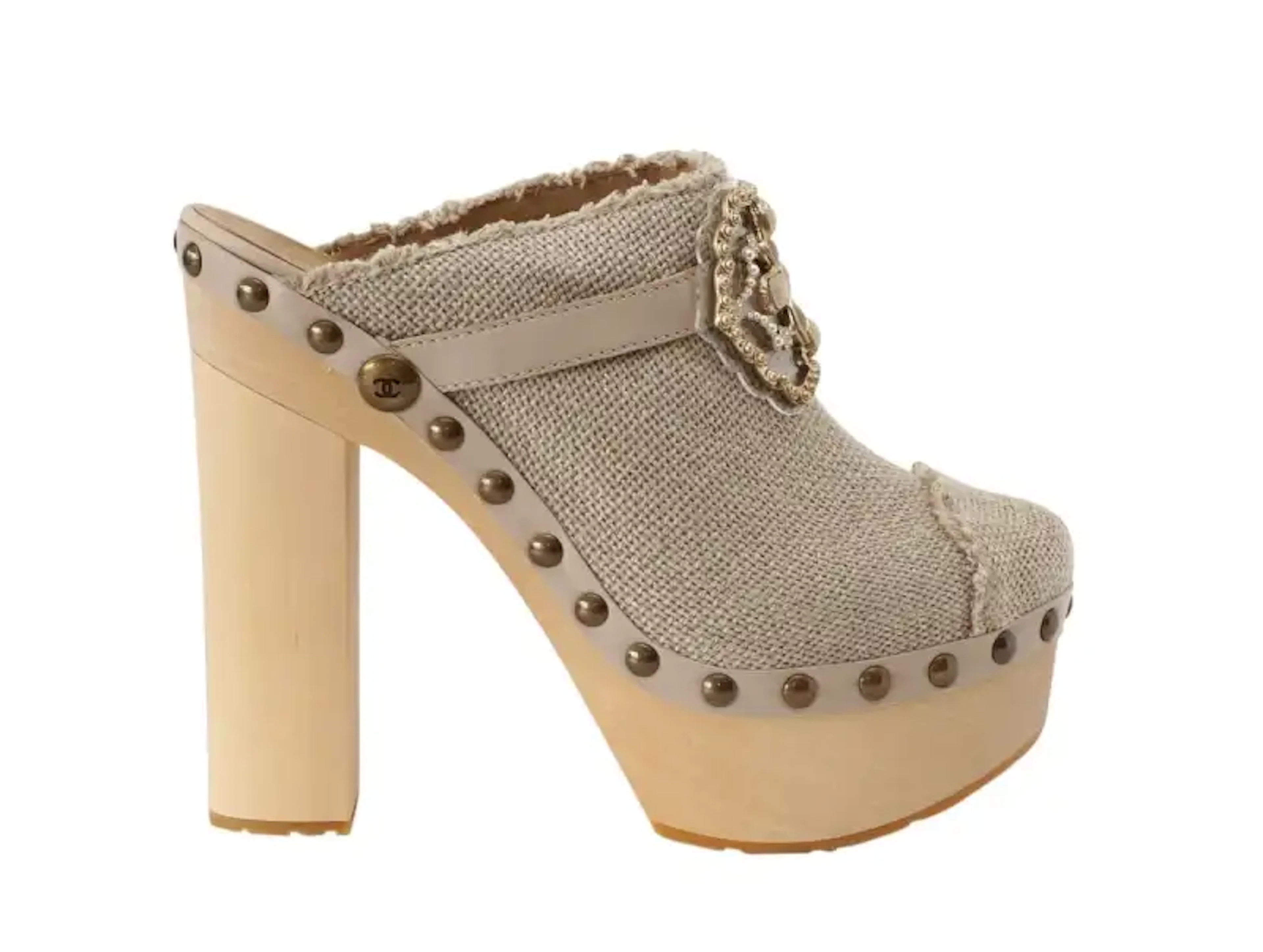 Chanel Clogs Limited Edition Jeweled Buckle Platform Shoes 40.5