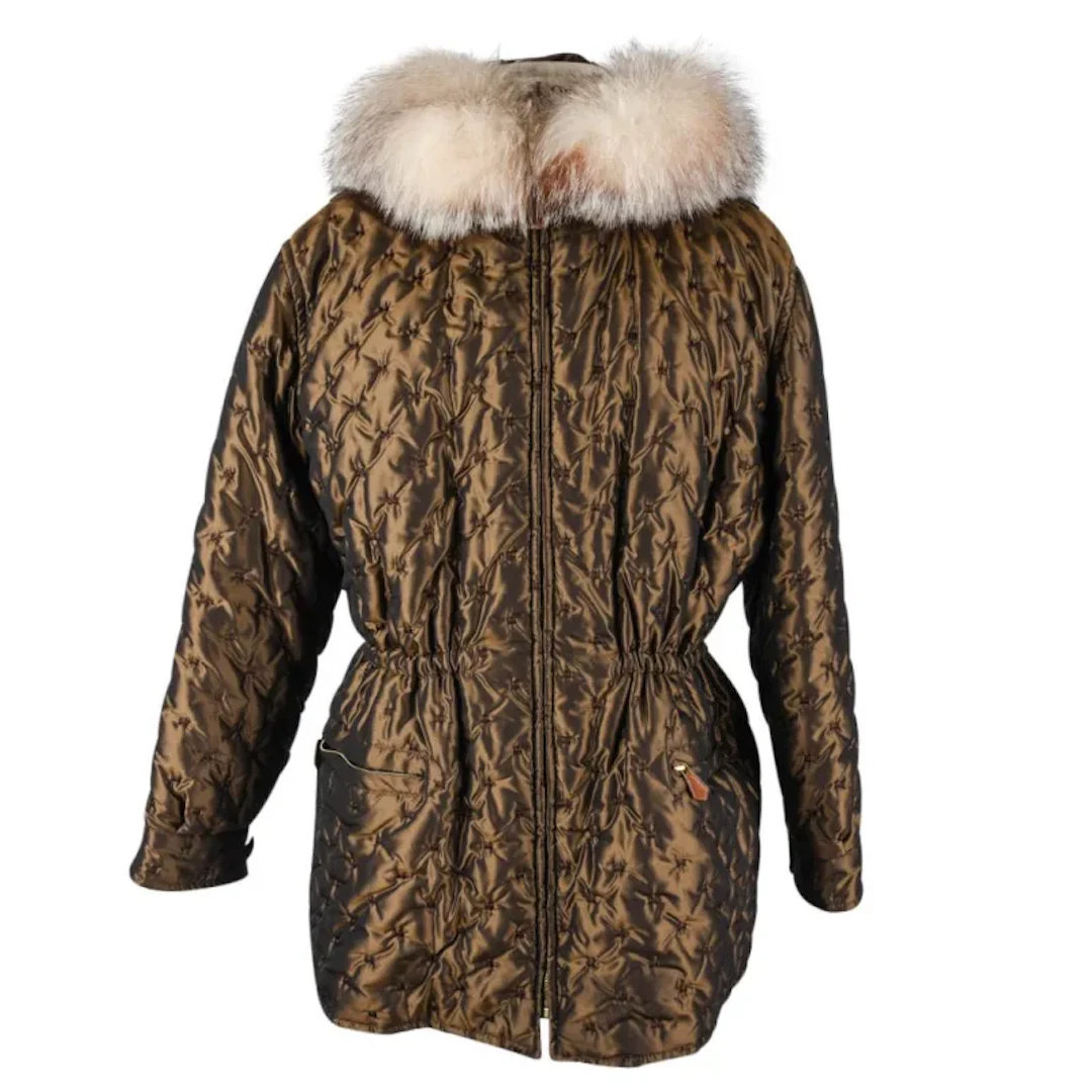 Hermes Vintage Parka Jacket Quilted with Lush Fox Fur Hoodies Trim 6