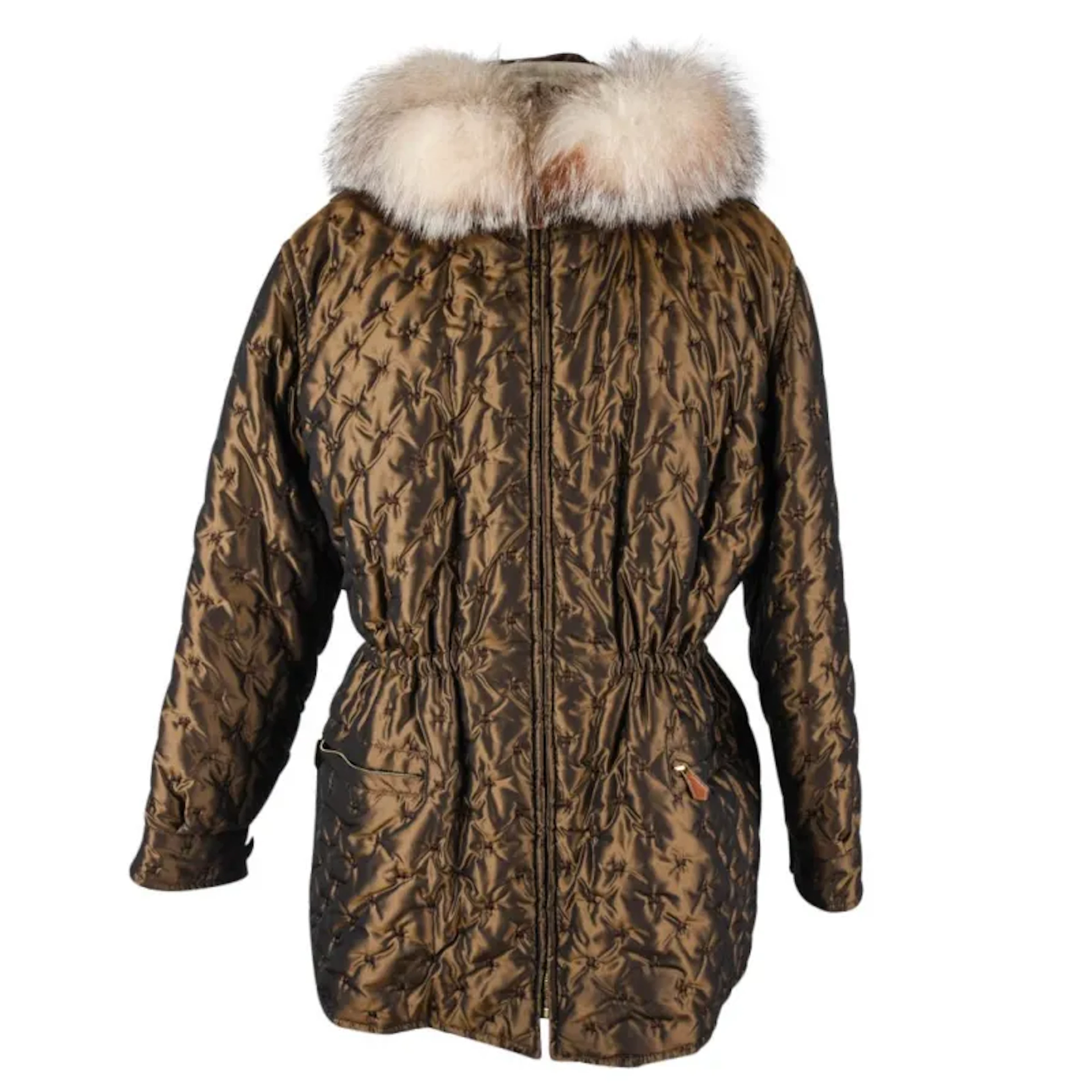 Hermes Vintage Parka Jacket Quilted with Lush Fox Fur Hoodies Trim 6