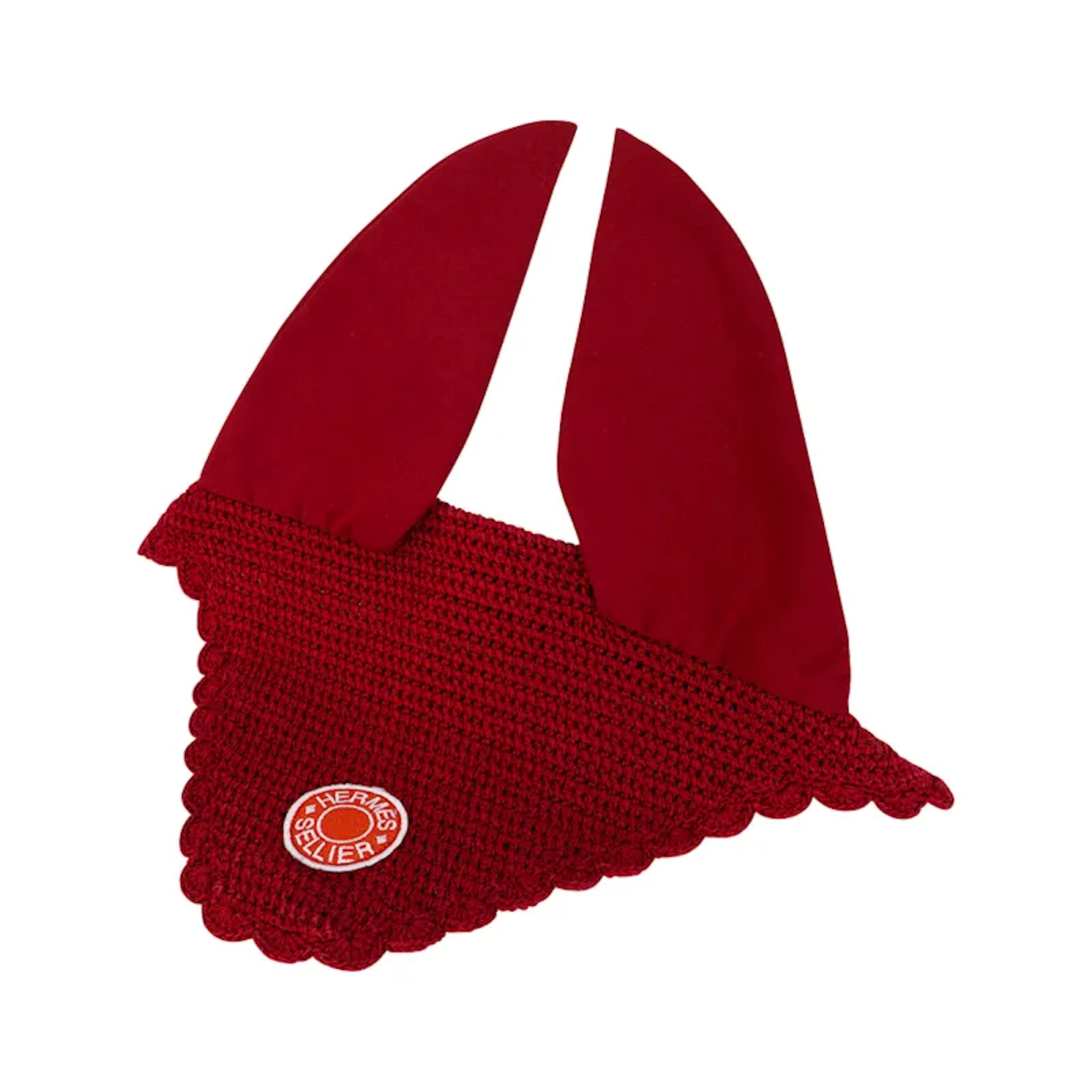 Hermes Sellier Fly Bonnet Equestrian Show Jumper Horse Ear Cap Rouge