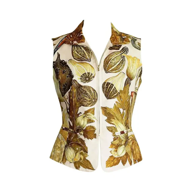 Vintage Hermes Vest Citrouilles Et Coloquintes Silk Print Size 38