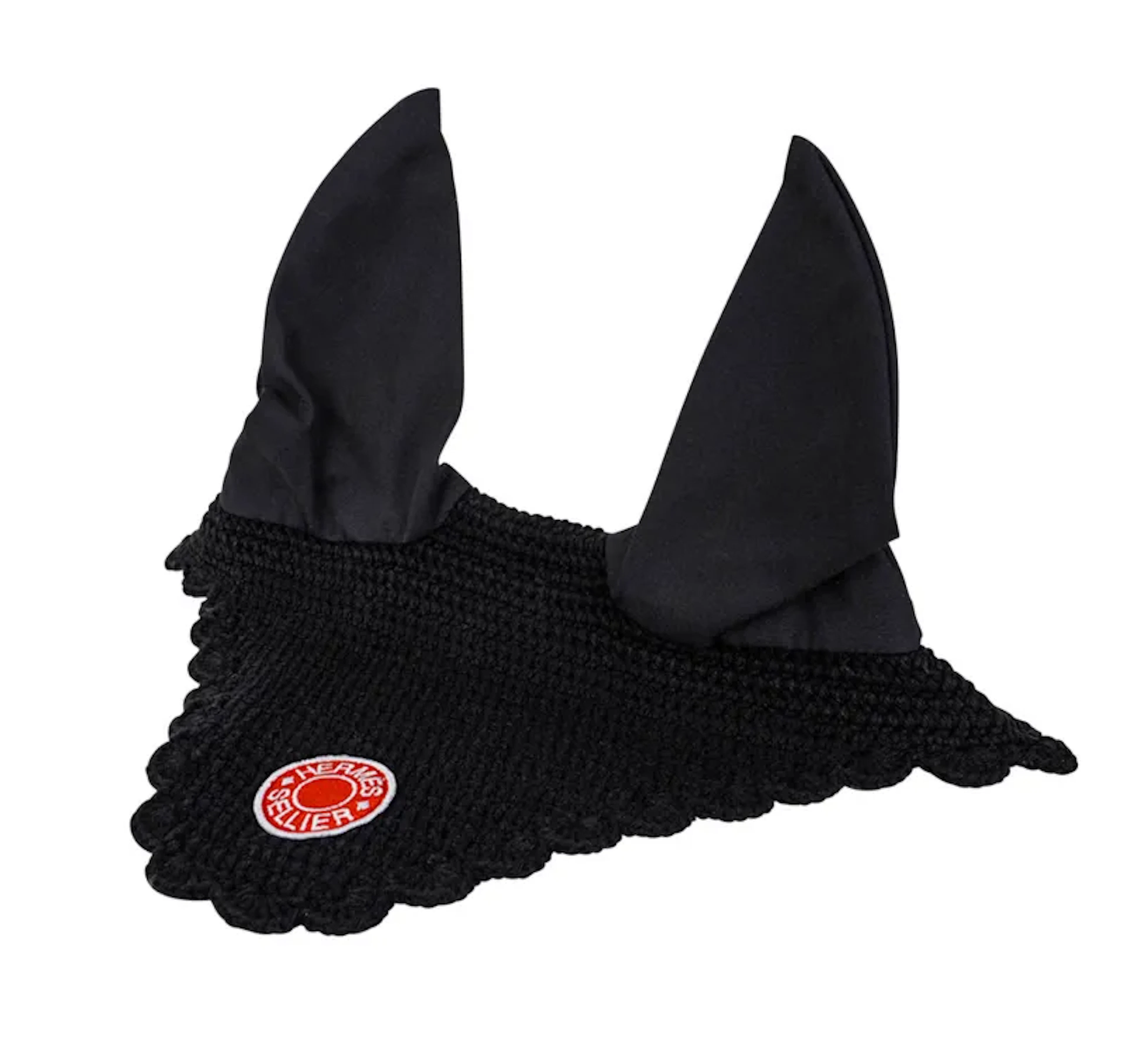 Hermes Sellier Fly Bonnet Equestrian Show Jumper Horse Ear Cap Black
