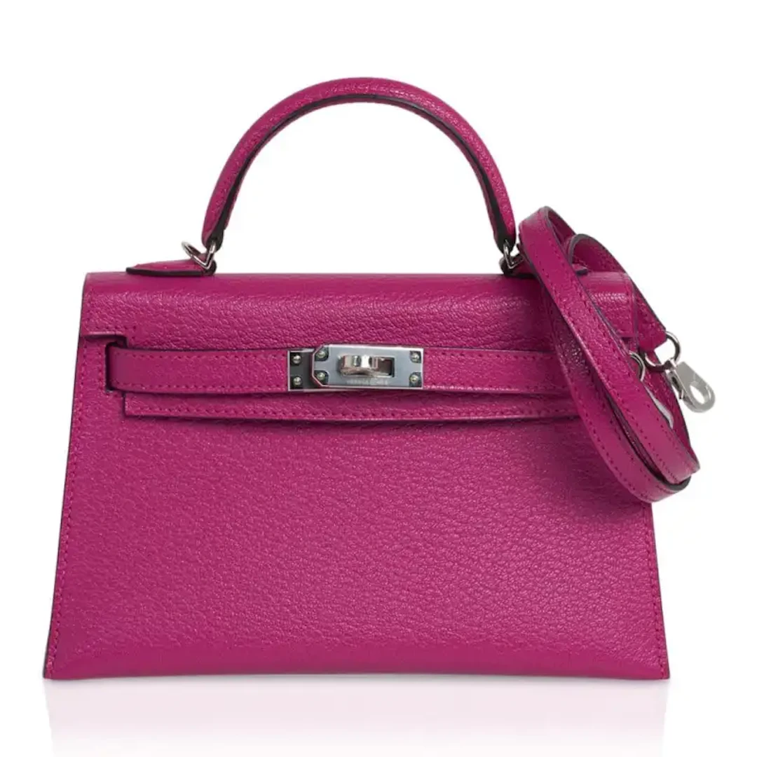 Hermes Mini Kelly 20 Bag Sellier Rose Pourpre Chevre Leather with