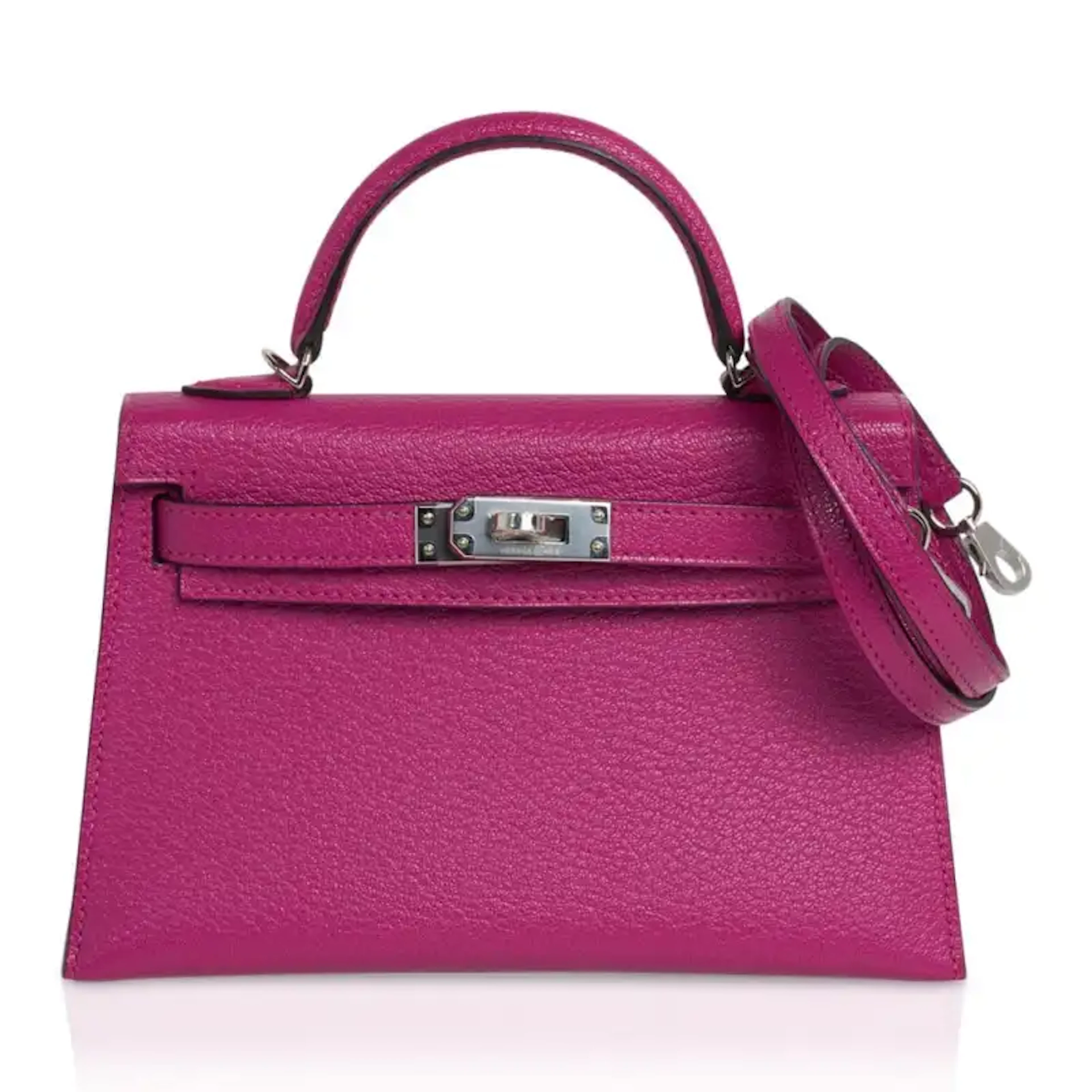 Hermes Mini Kelly 20 Bag Sellier Rose Pourpre Chevre Leather with