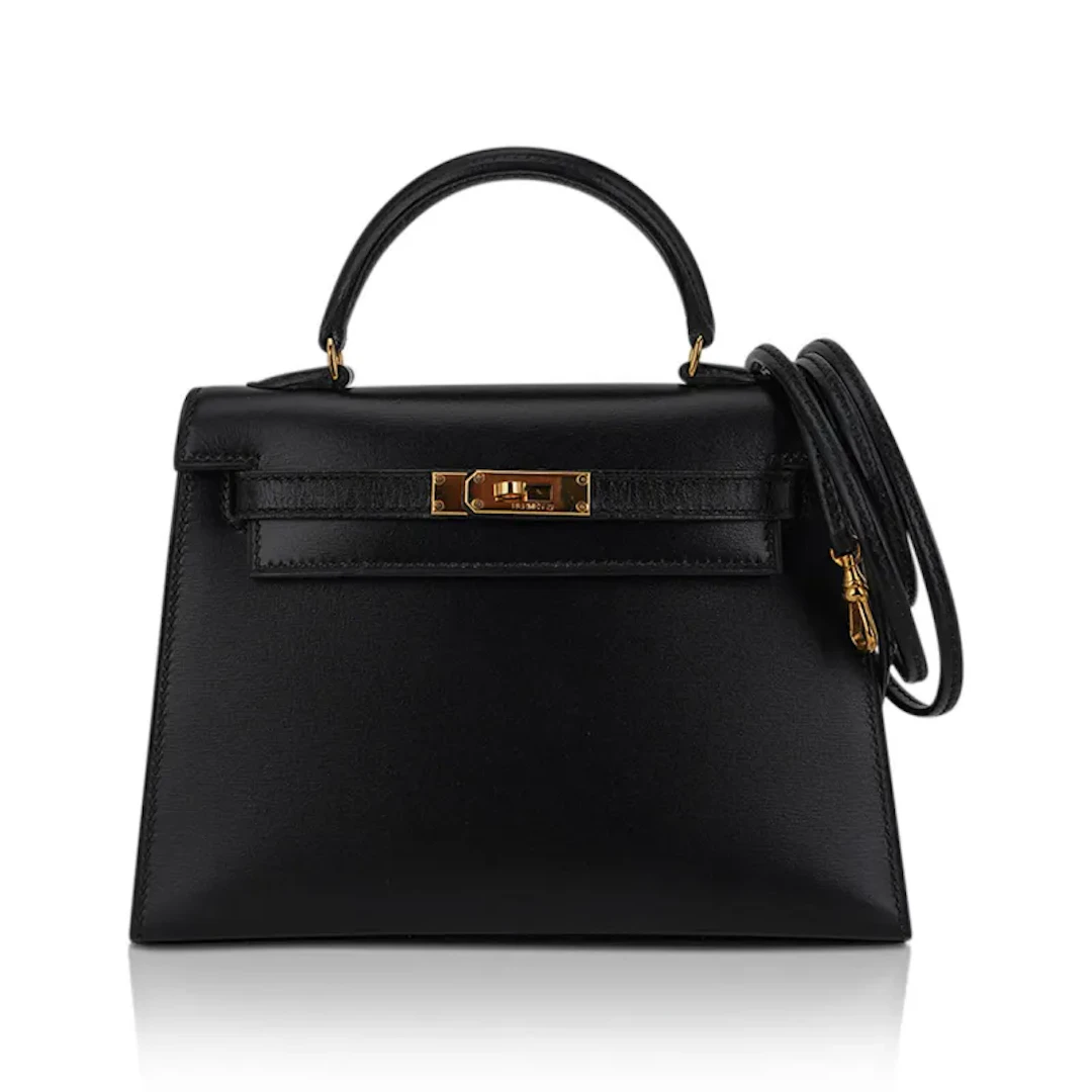 Hermes Vintage Kelly 15 Micro Sellier Bag Black Box Leather with Gold Hardware