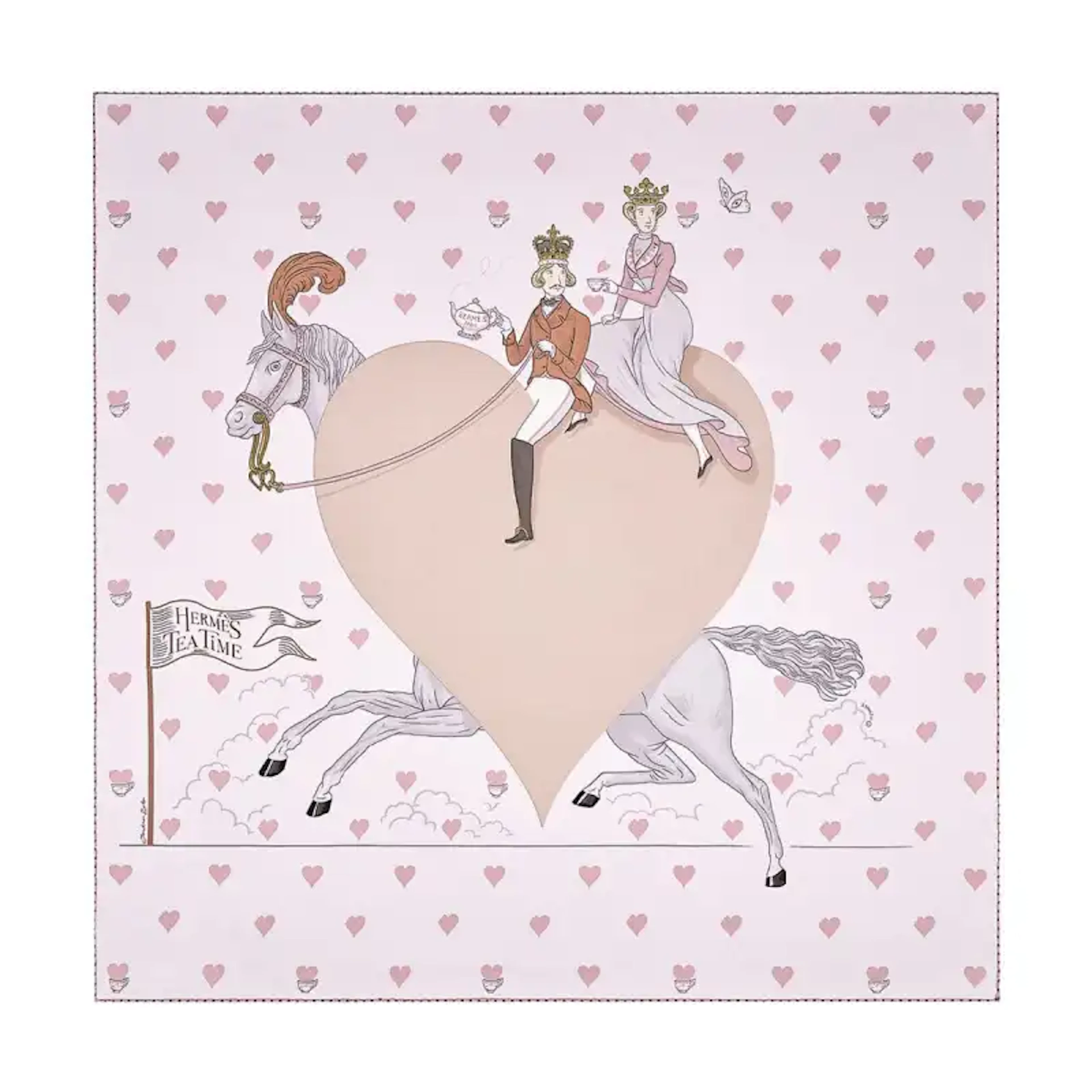 Hermes Tea Time Silk Scarf 70 Rose Pale and Beige