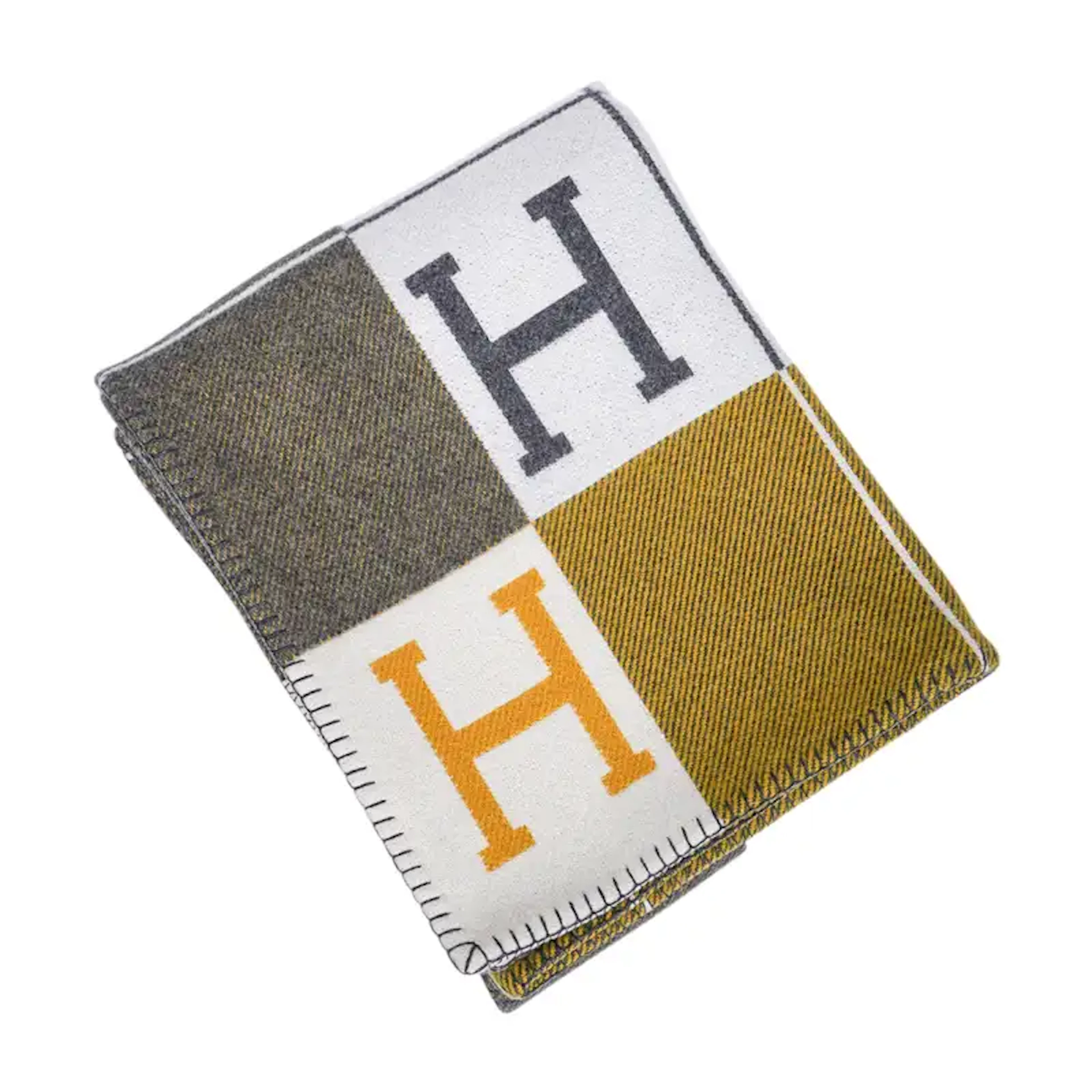 Hermes Avalon III Signature H Gris and Soleil Throw Blanket
