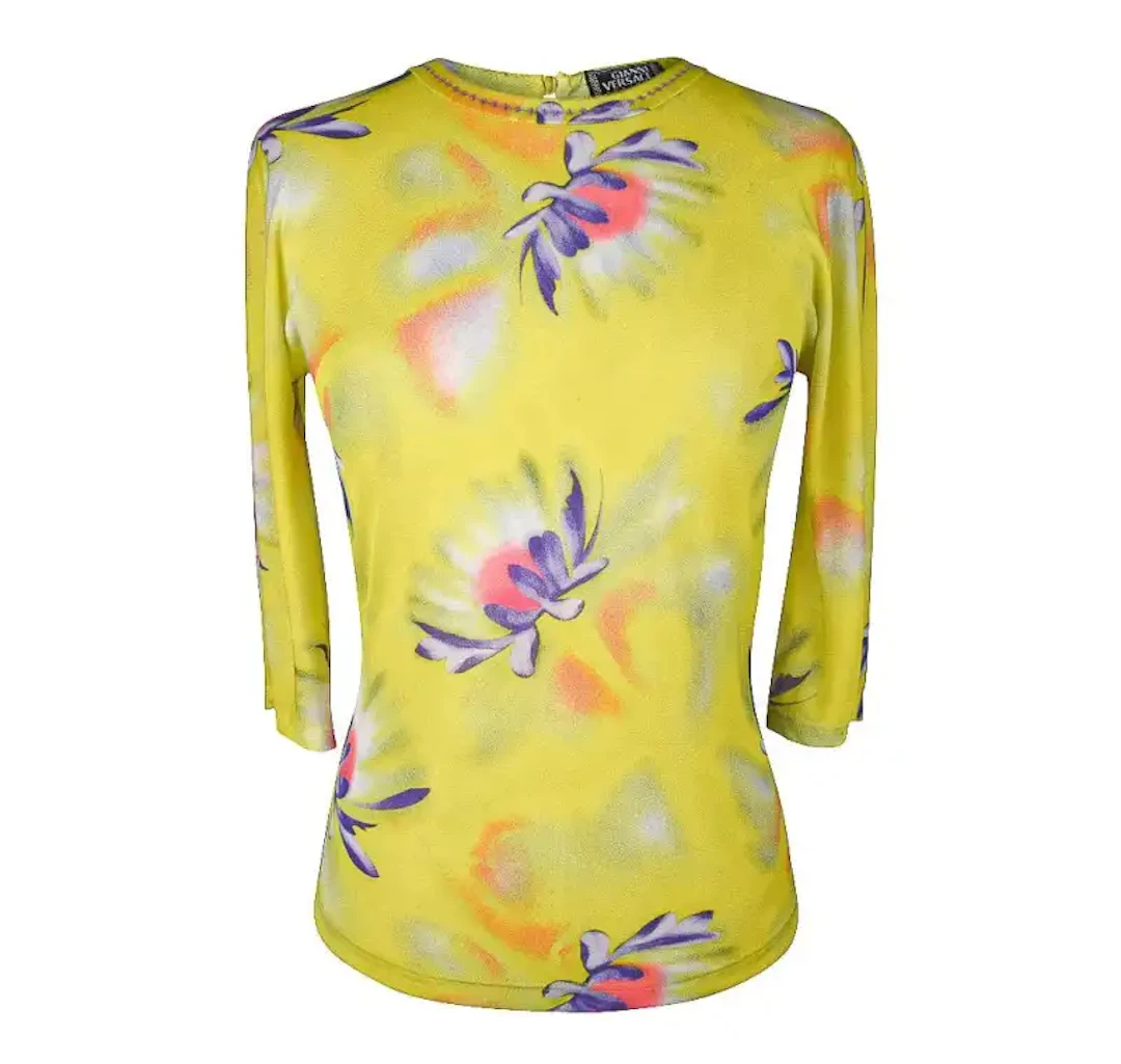 Gianni Versace Vintage Floral Print Top 3/4 Sleeve 42 8