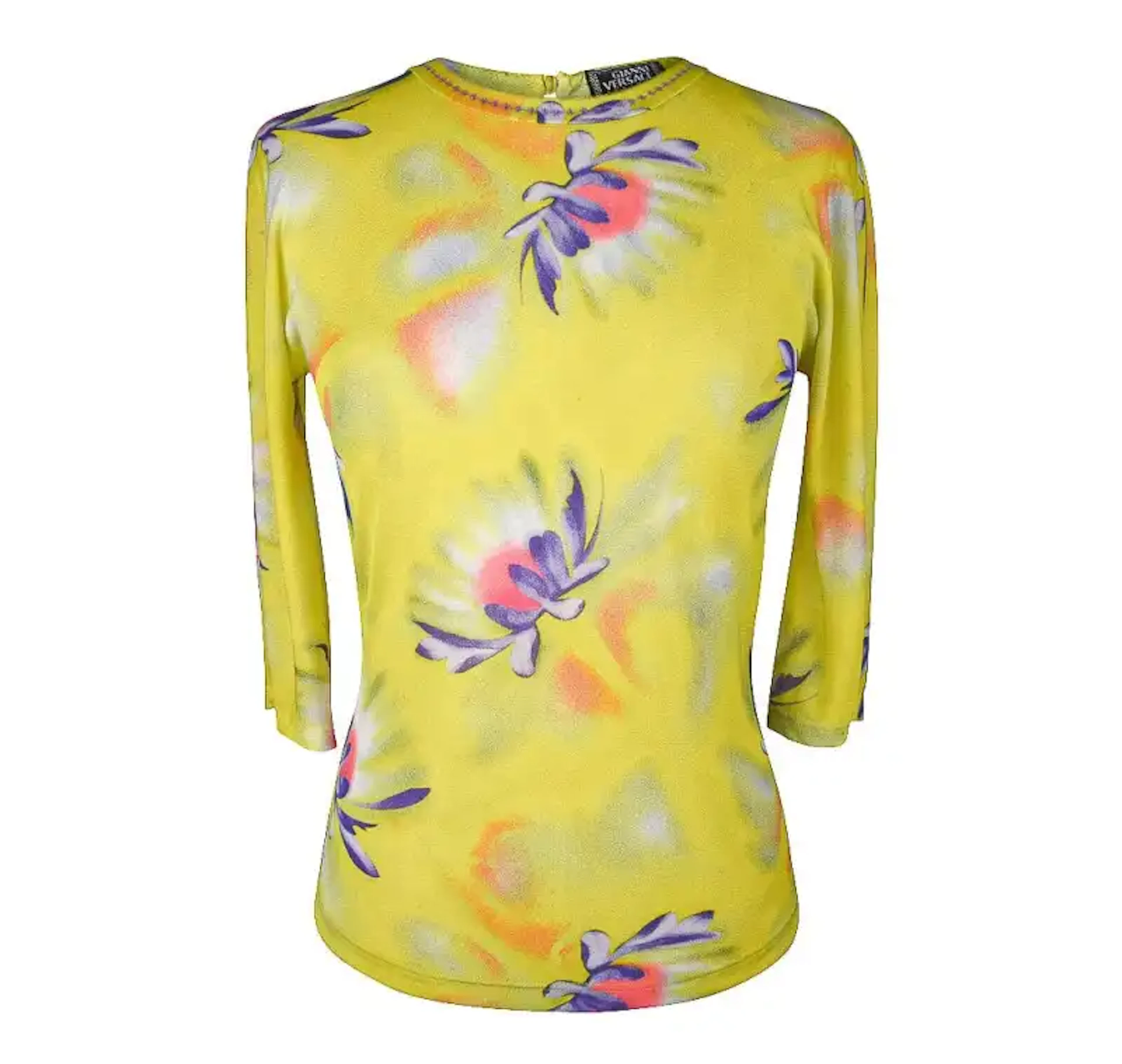 Gianni Versace Vintage Floral Print Top 3/4 Sleeve 42 8