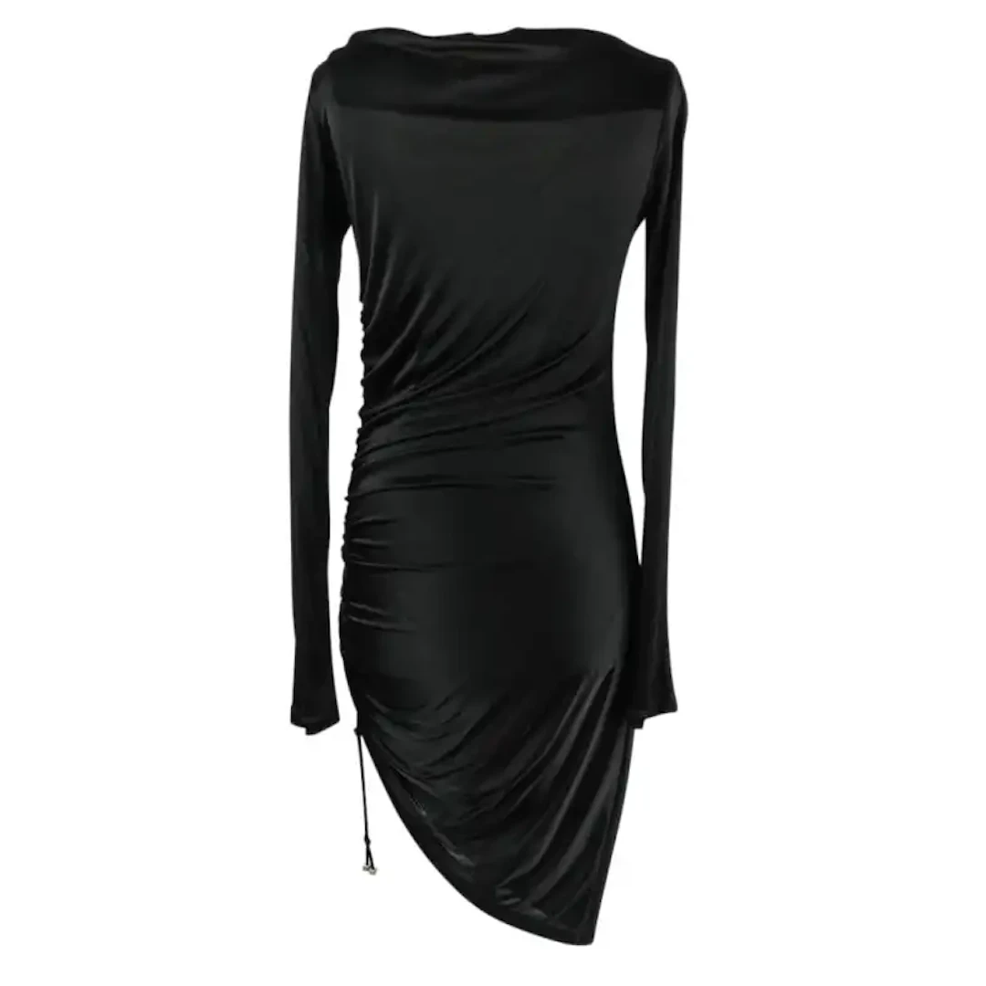 Versace Black Dress Side Drawstring Asymmetrical Hem 44
