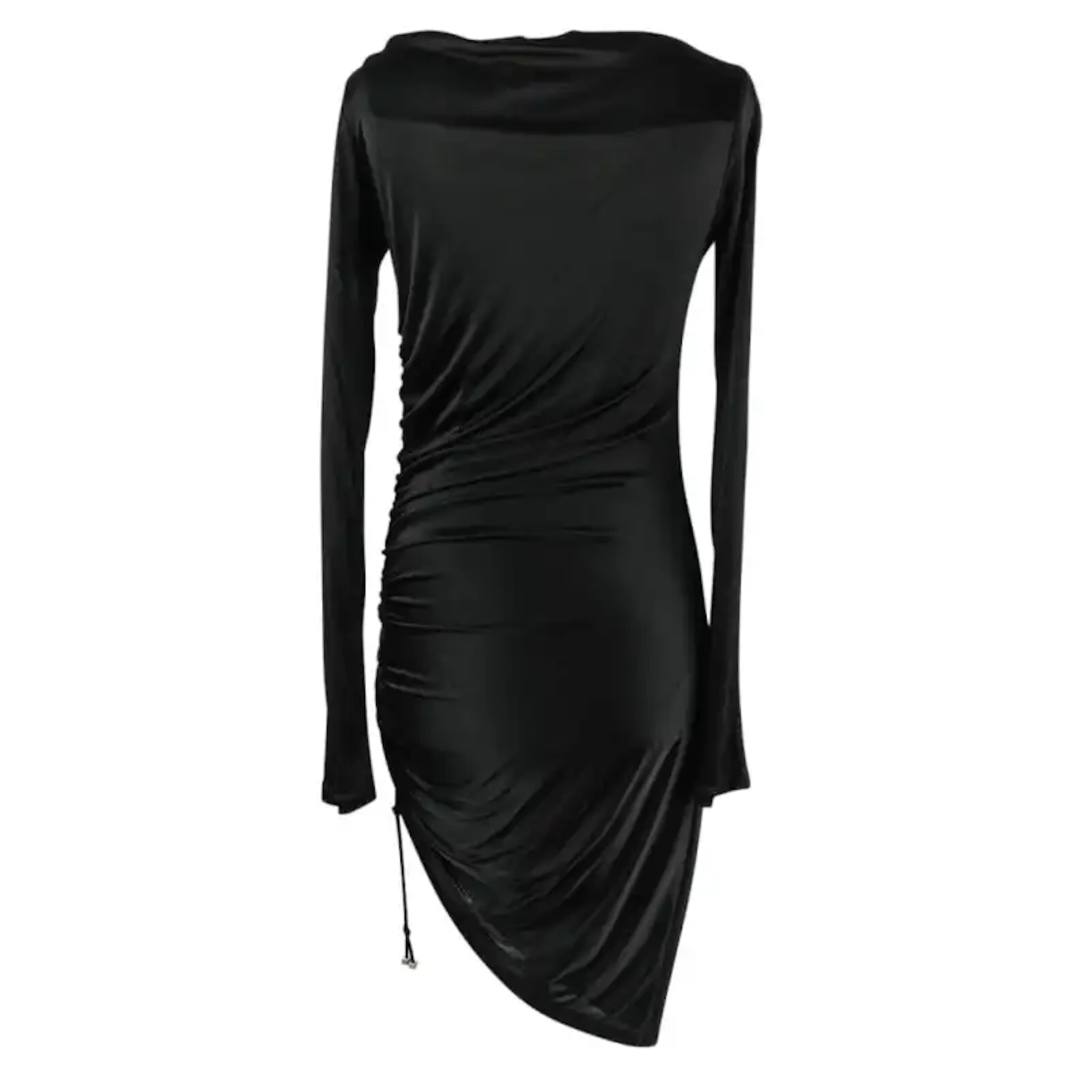 Versace Black Dress Side Drawstring Asymmetrical Hem 44
