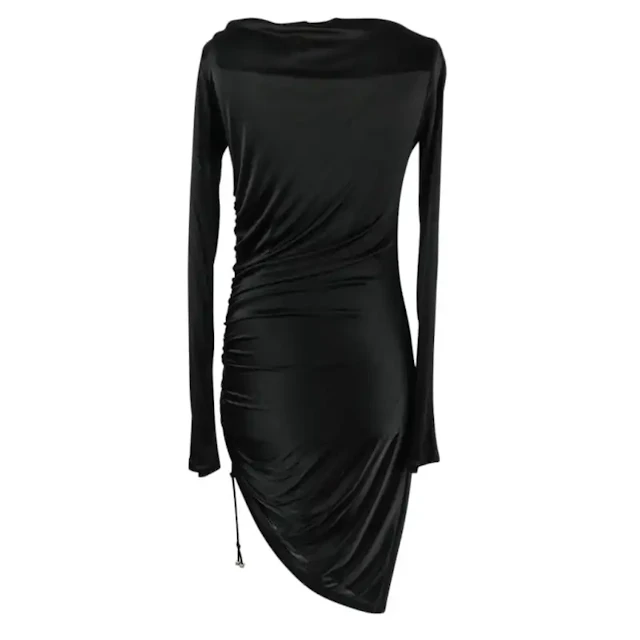 Versace Black Dress Side Drawstring Asymmetrical Hem 44