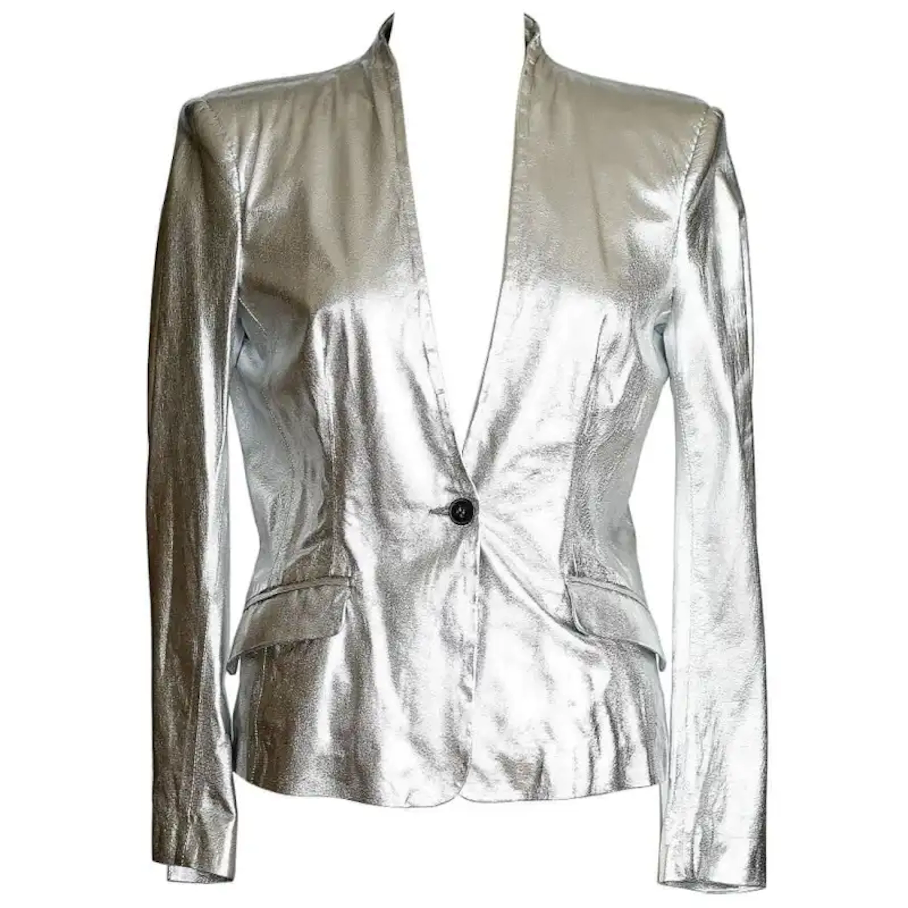 Pierre Balmain Jacket Ice Silver Light Weight Leather 42
