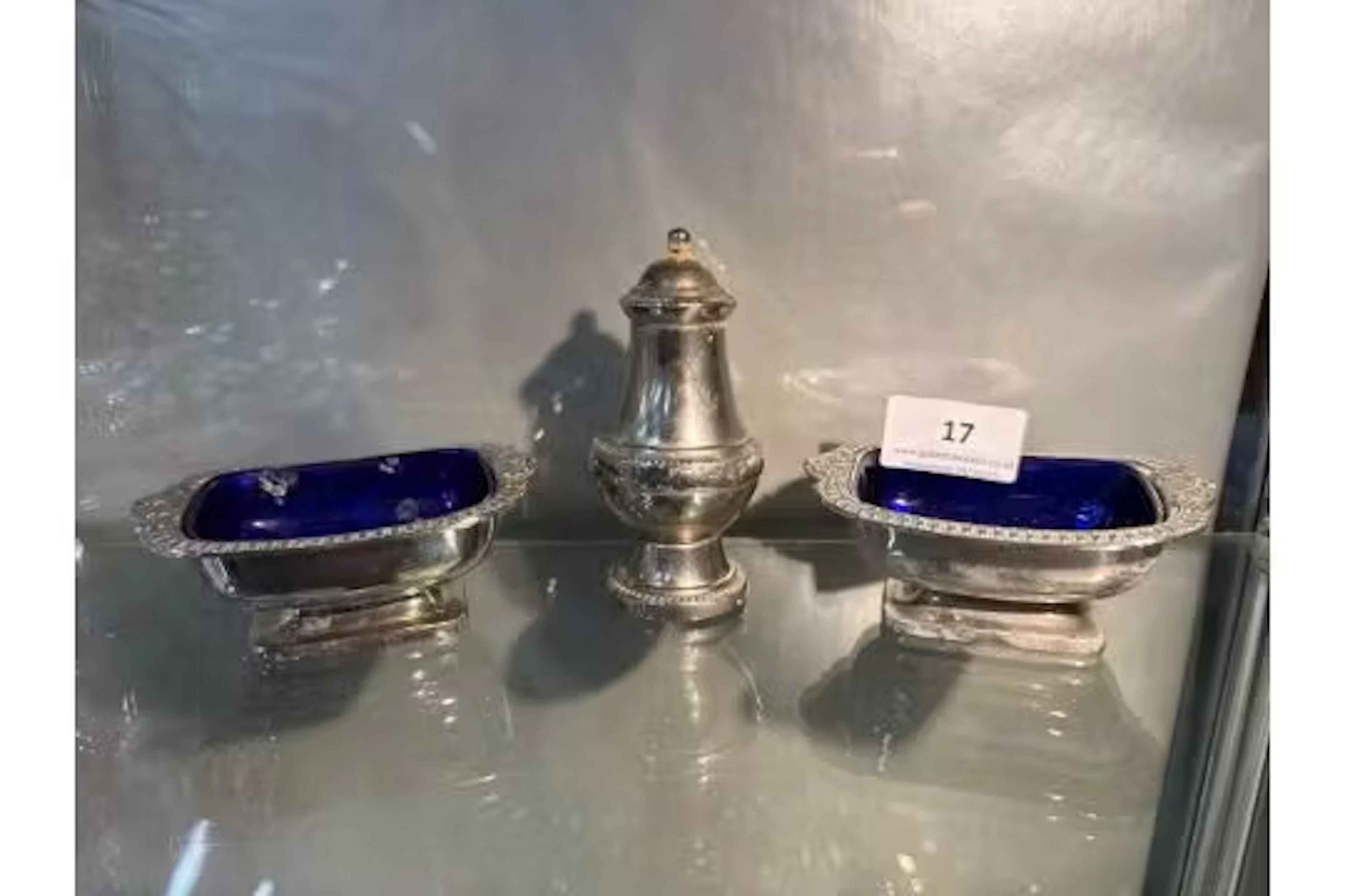 2 Silver plated salt cellars & pepper shaker
