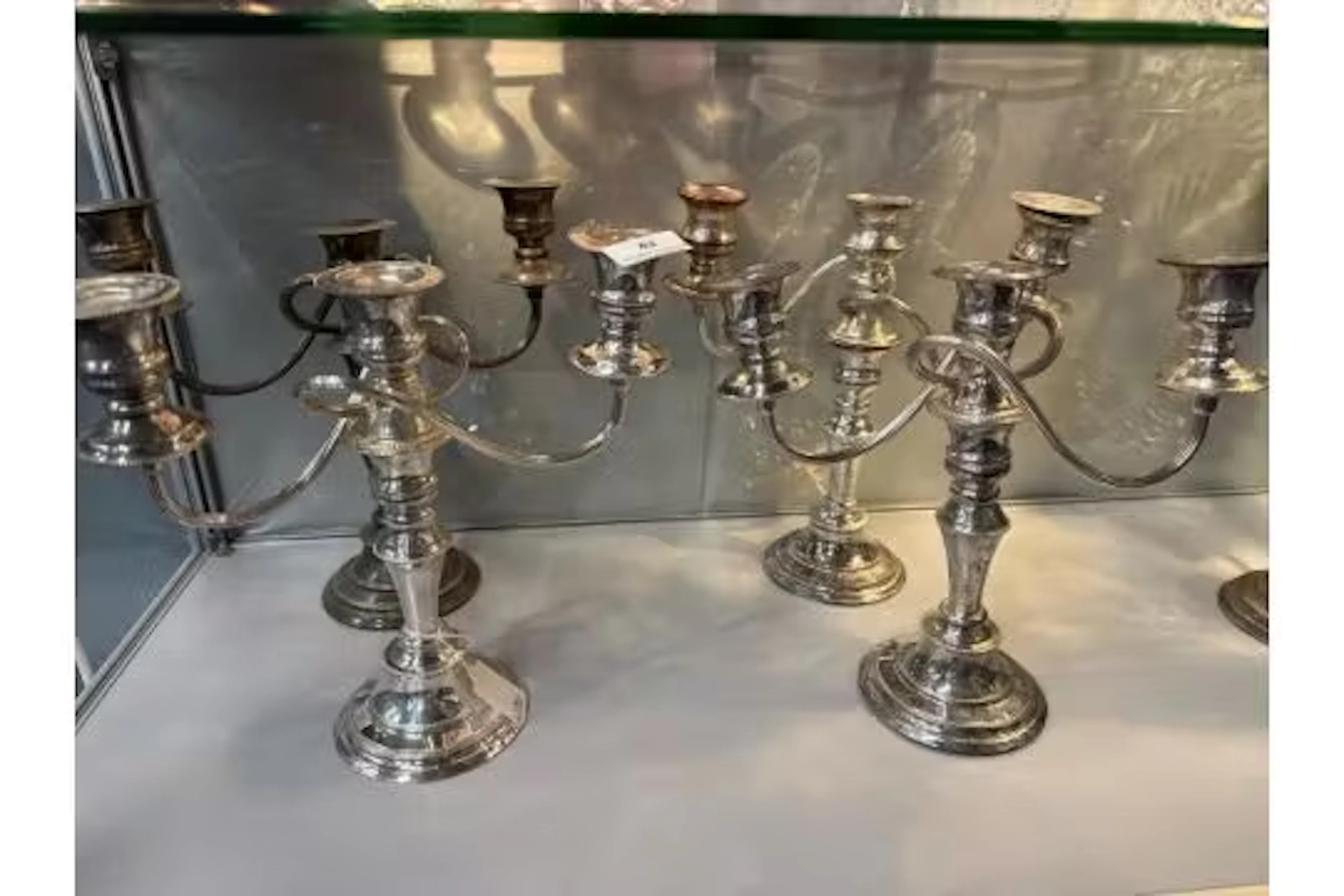 4 x Silver plated candelabras (A/F)