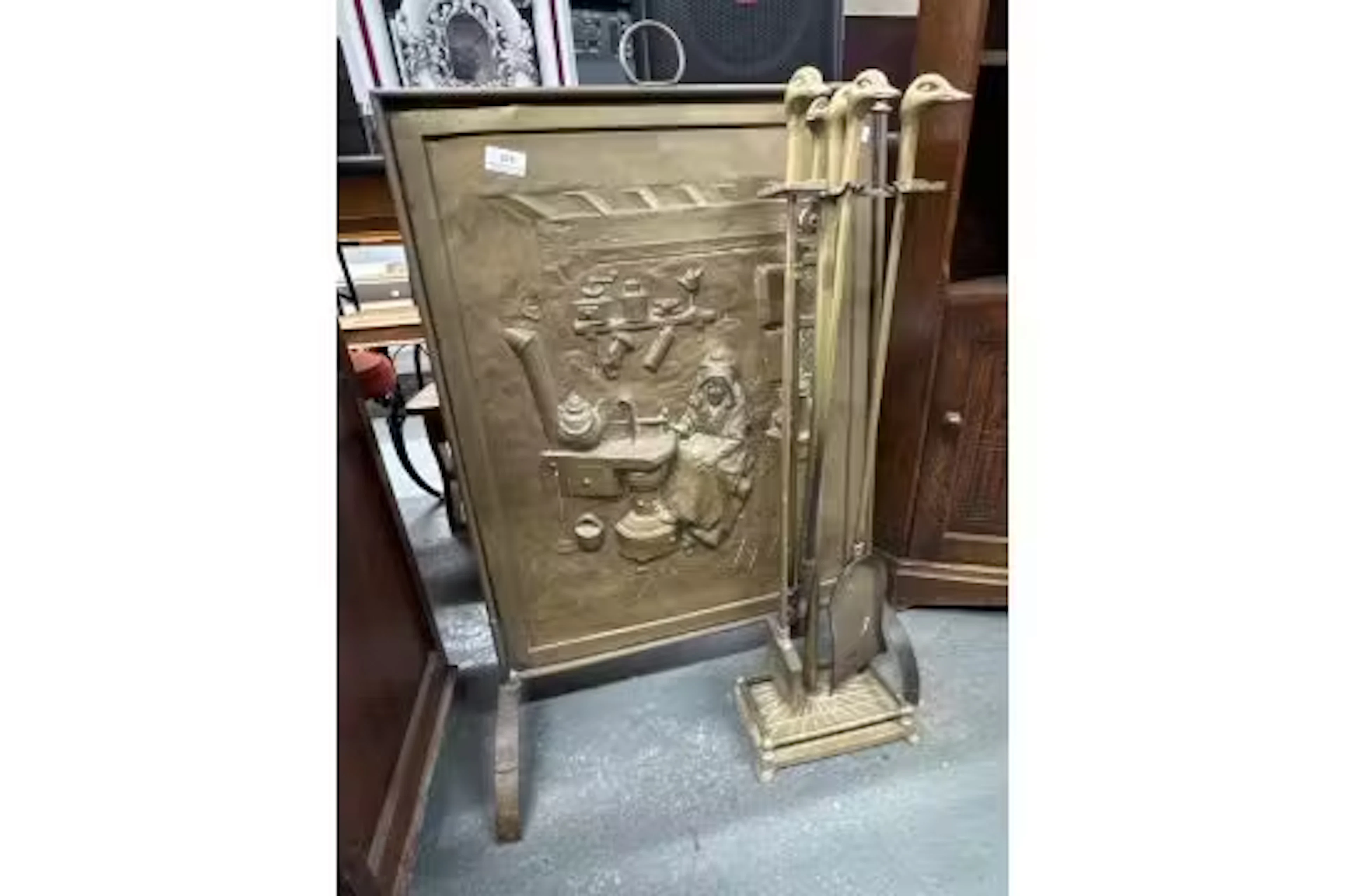 Metal Fireplace screen and fireplace tools