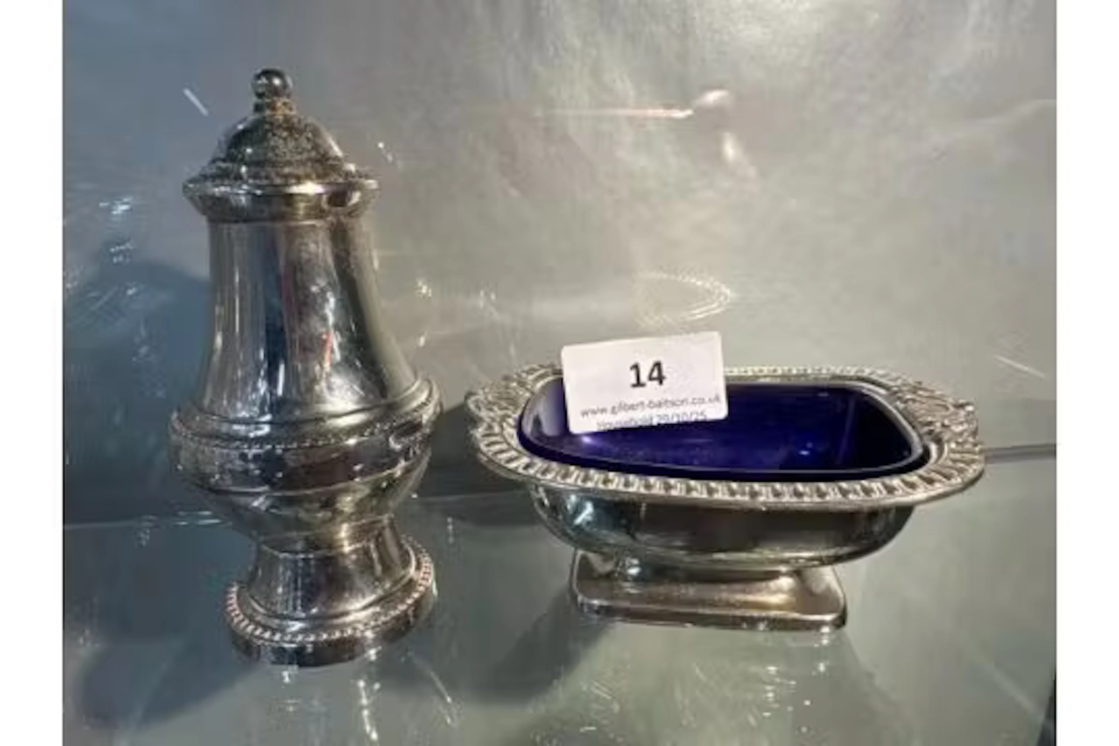 Silver plated salt cellar & pepper shaker
