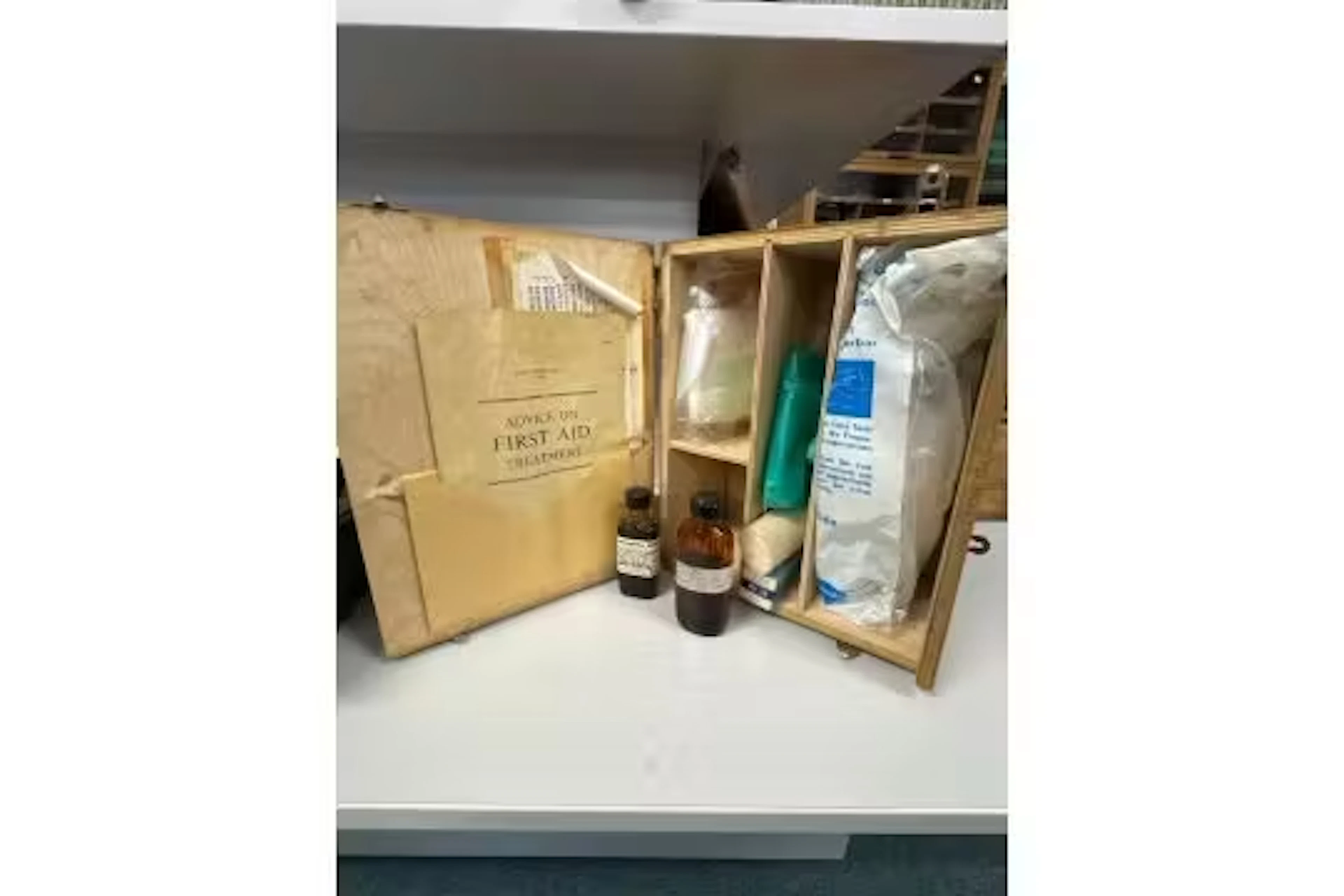 Vintage First Aid Kit in Wooden Box