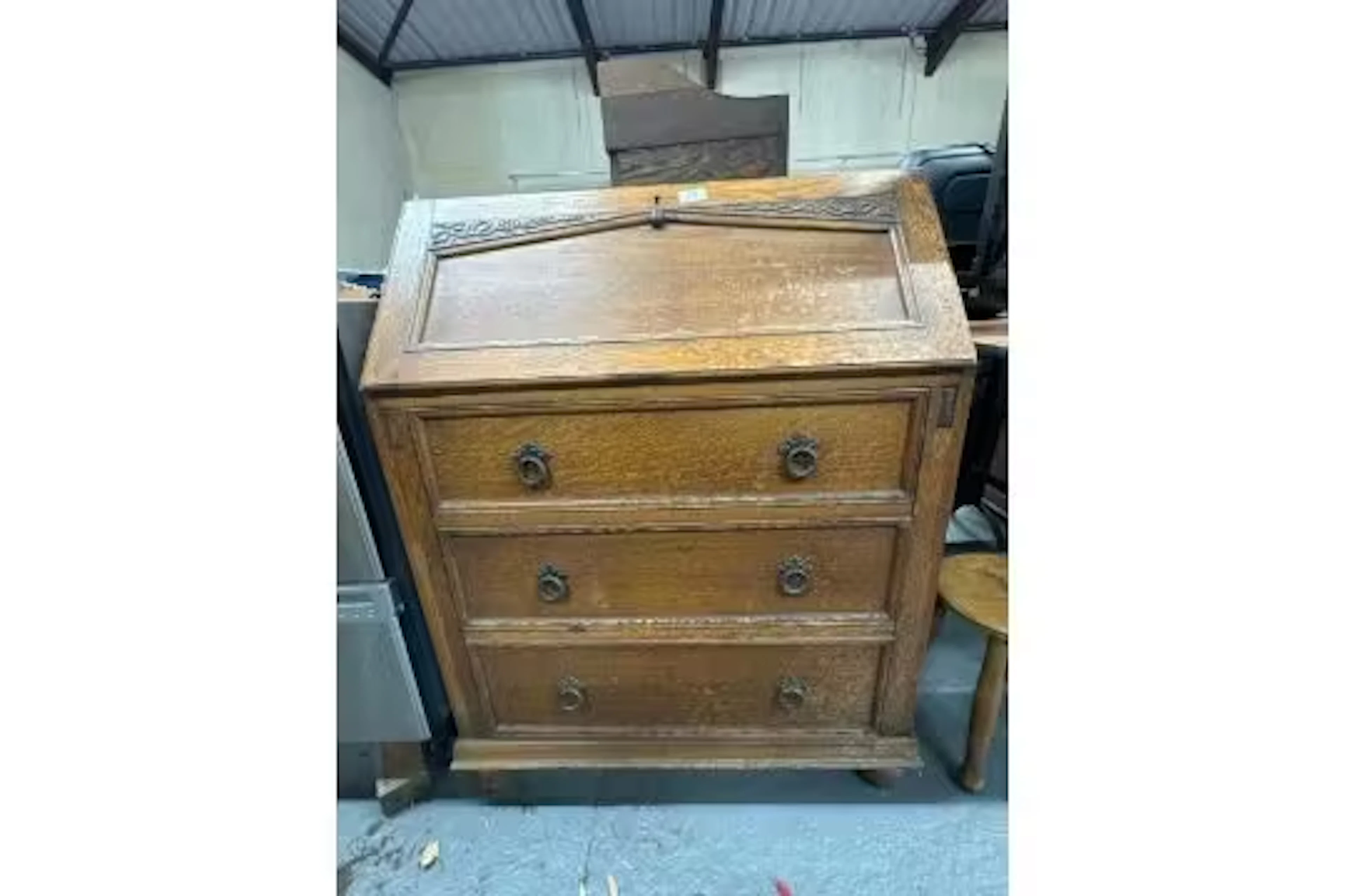 Antique writing bureau with drop-down writing shelf and drawers