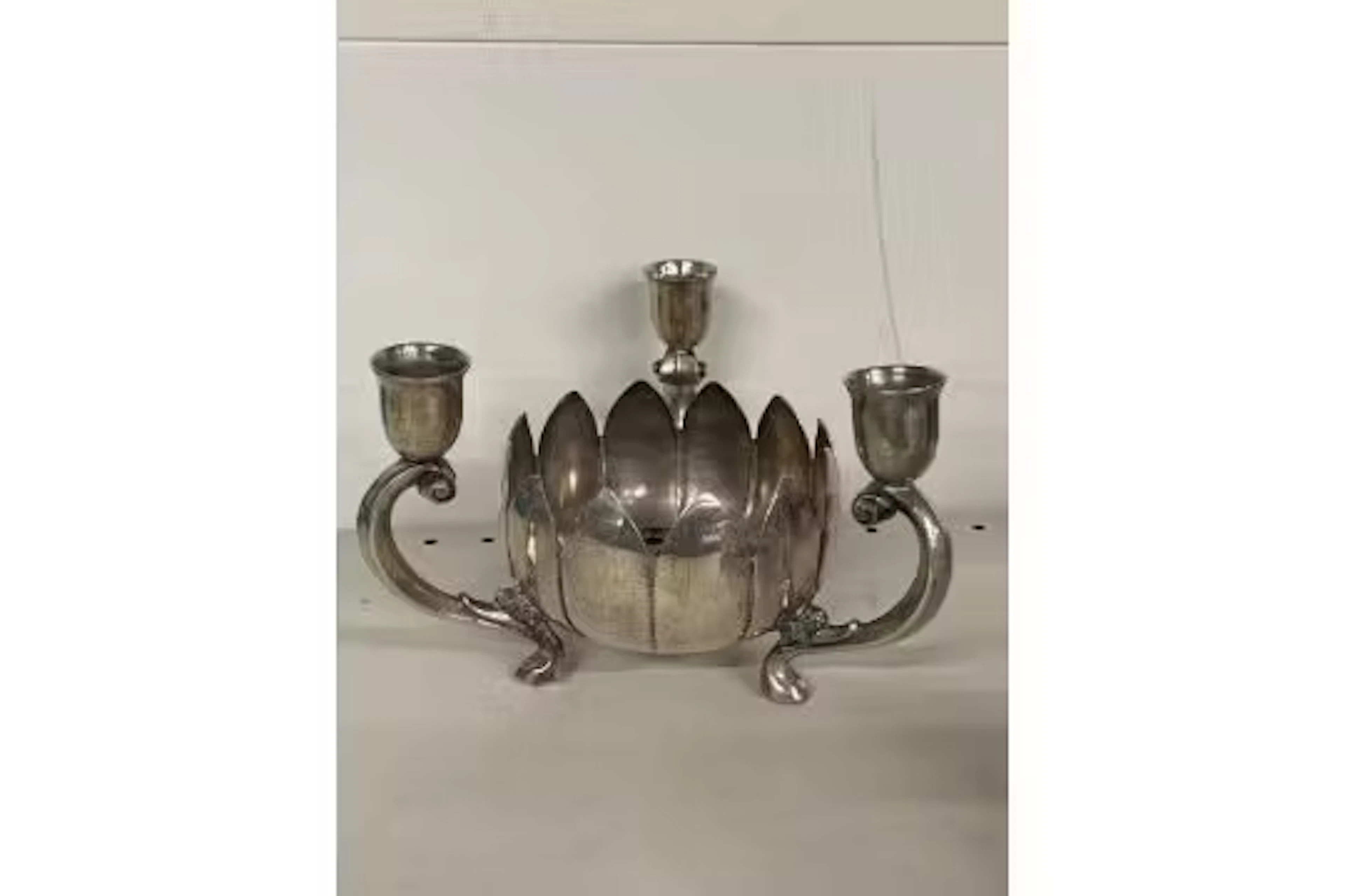 Vintage silver plated lotus flower centrepiece candle holder