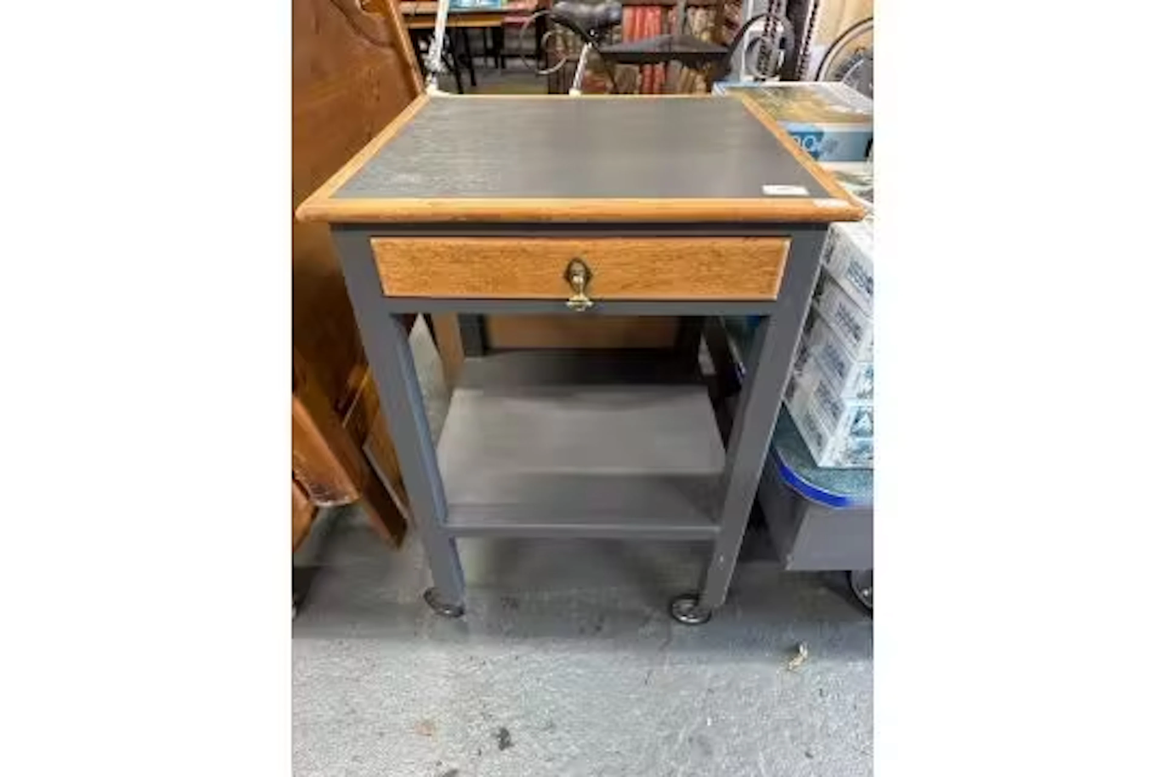Grey Kitchen Island cart on wheels with 1 drawer