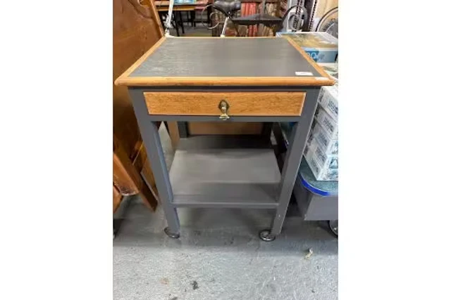 Grey Kitchen Island cart on wheels with 1 drawer