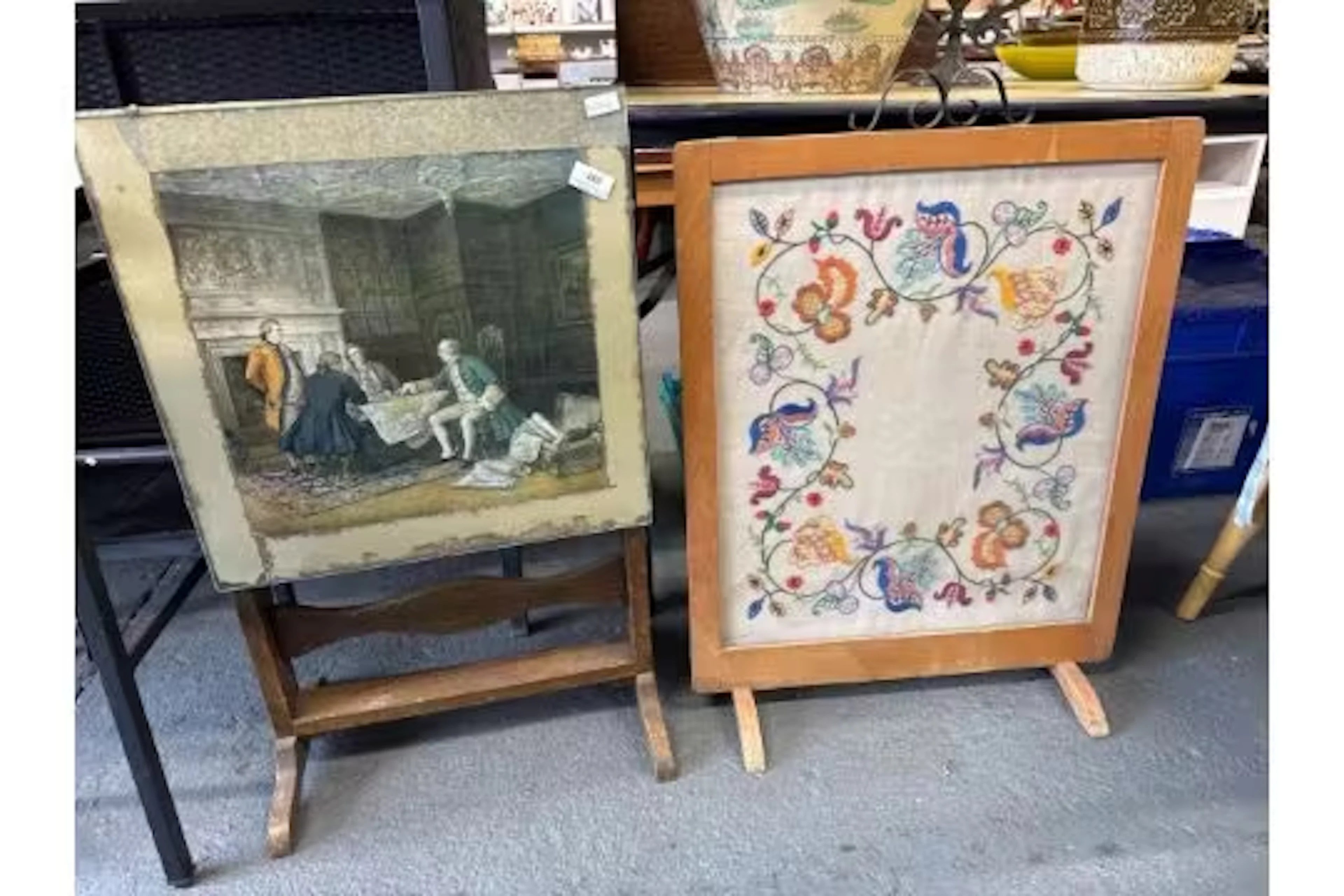 2 vintage fireplace screens (1 coverts to a coffee table)