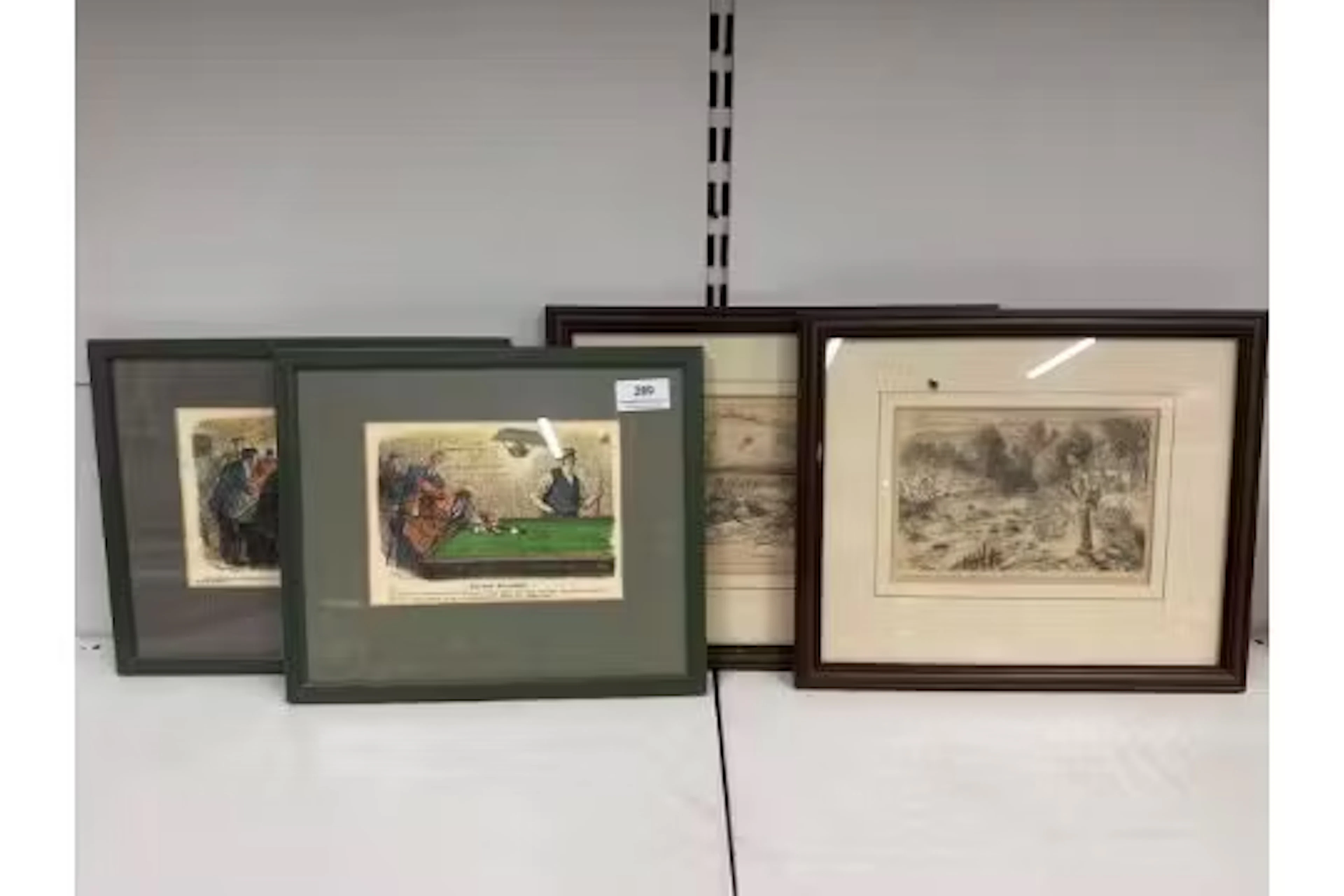 4 x framed prints of sporting cartoon style illustrations