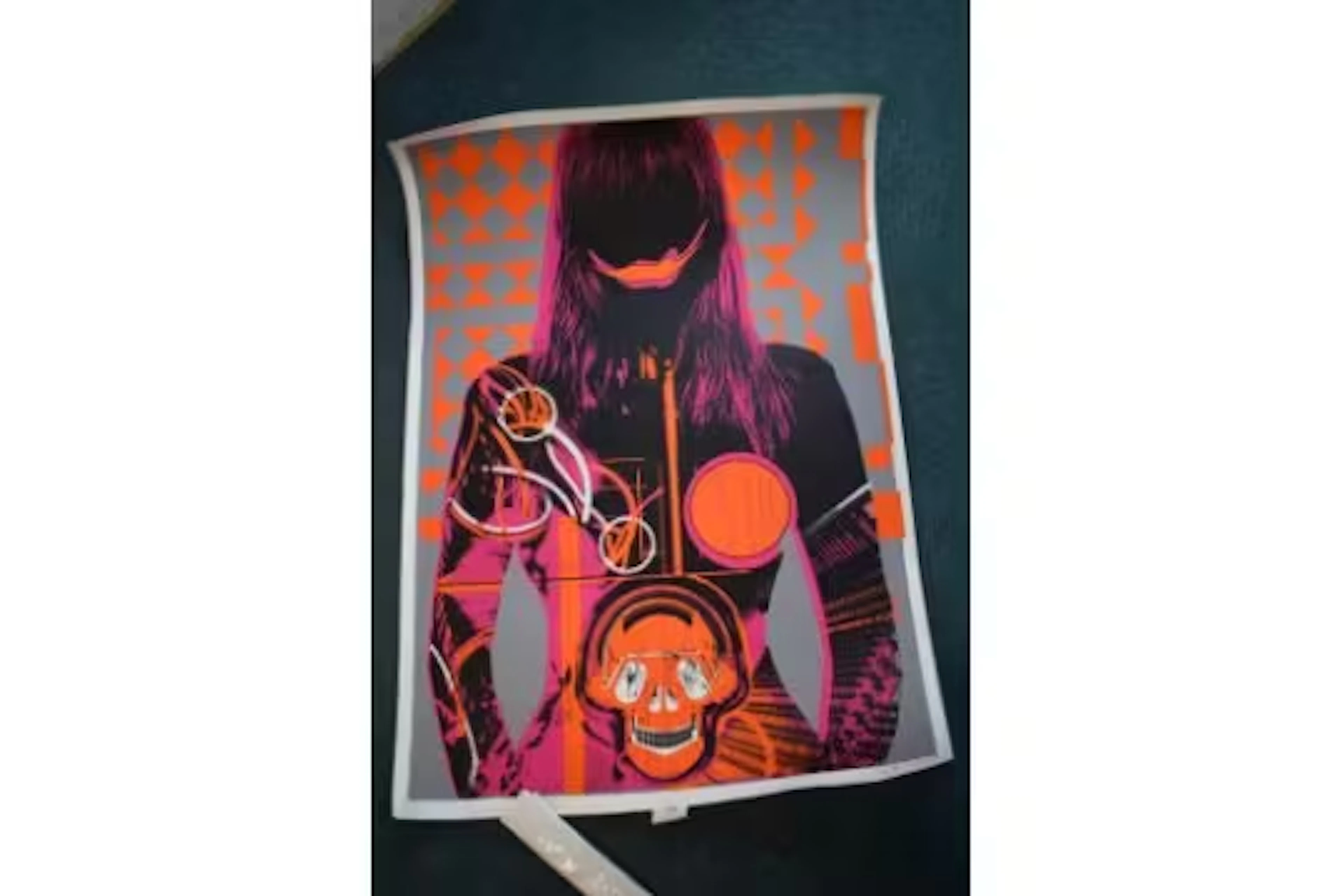 Silkscreen print ''Techno Girl with Skull' by W I