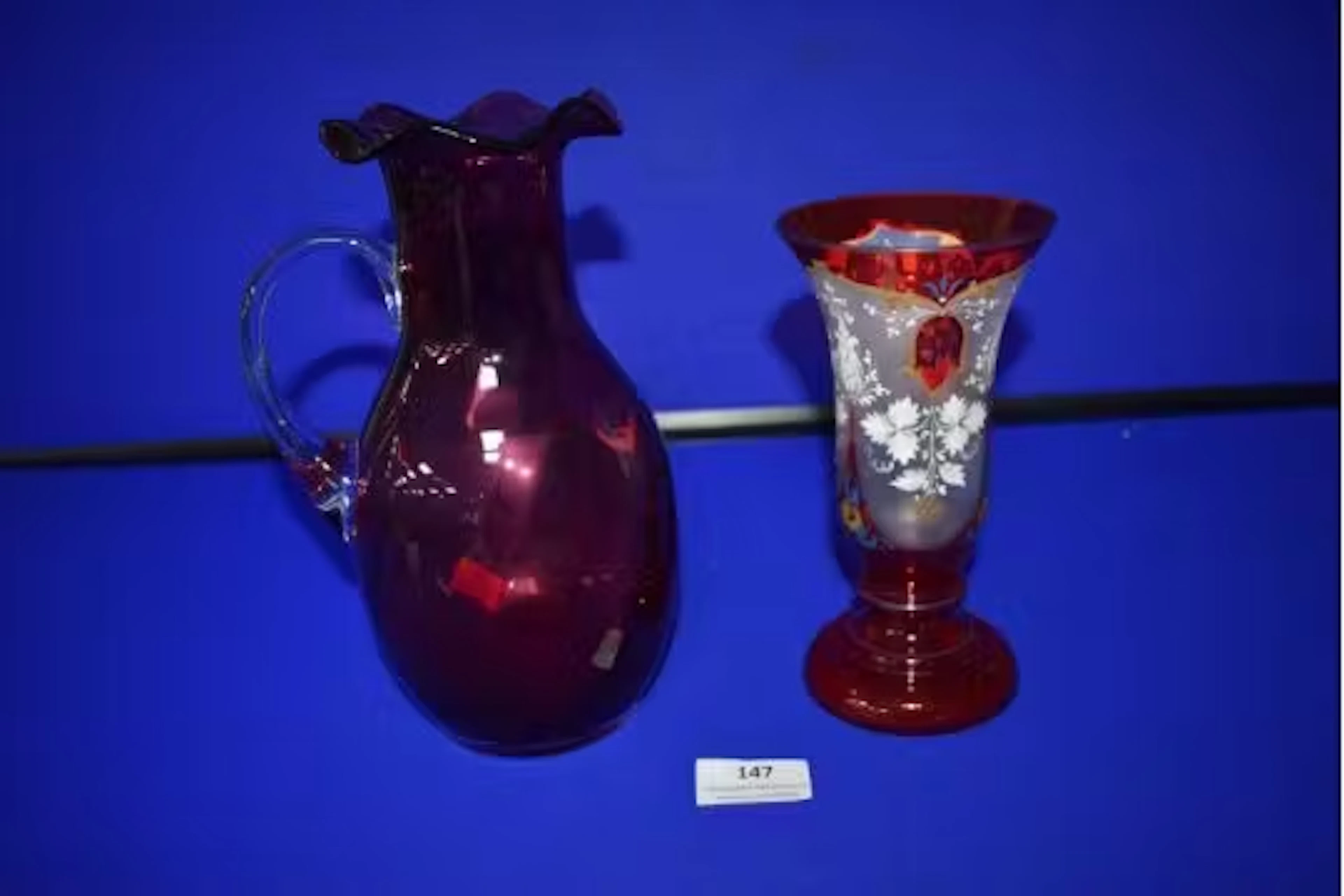 2x Cranberry Glass Vases