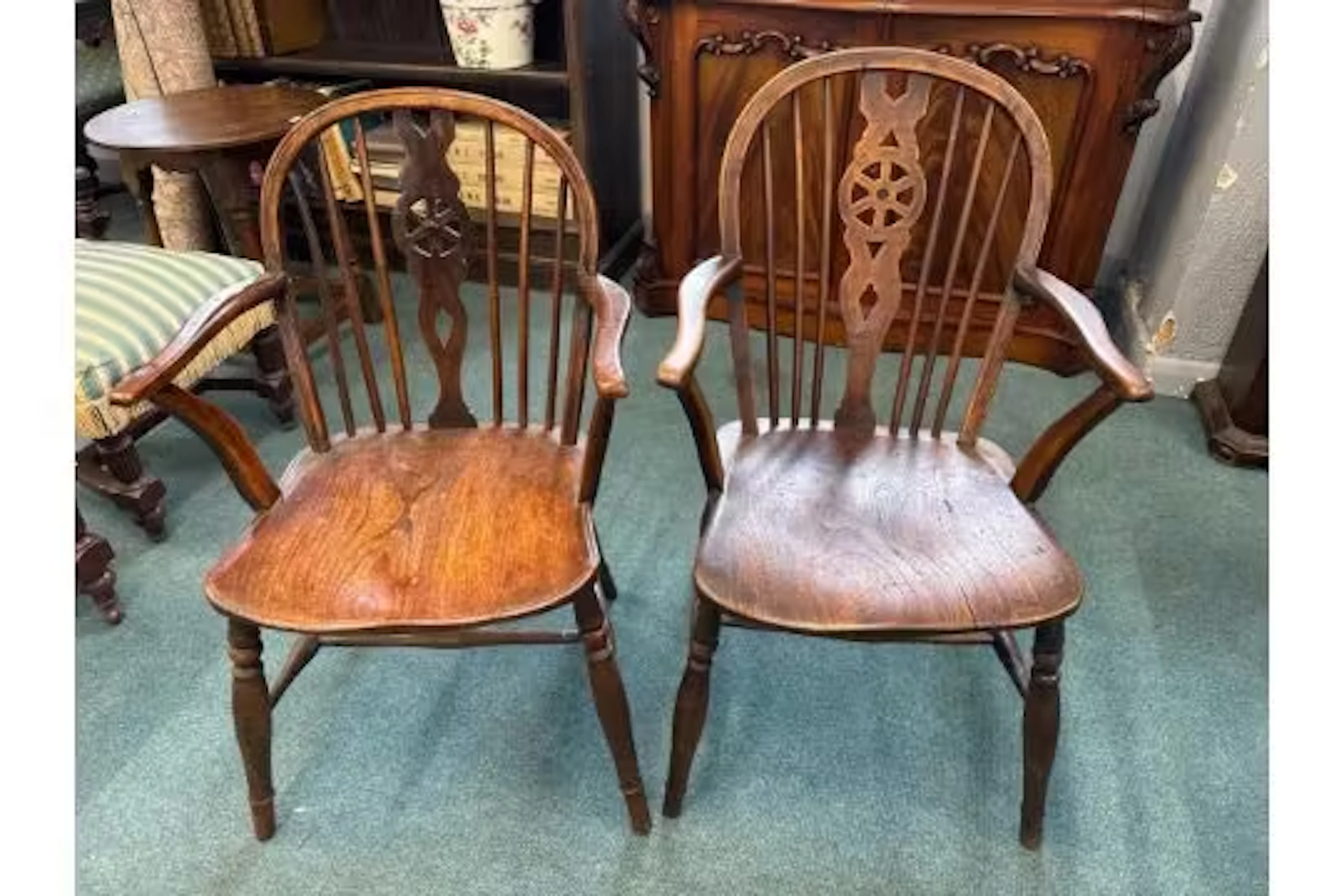 2 x Ash & Elm Wheelback Windsor Elbow Chairs