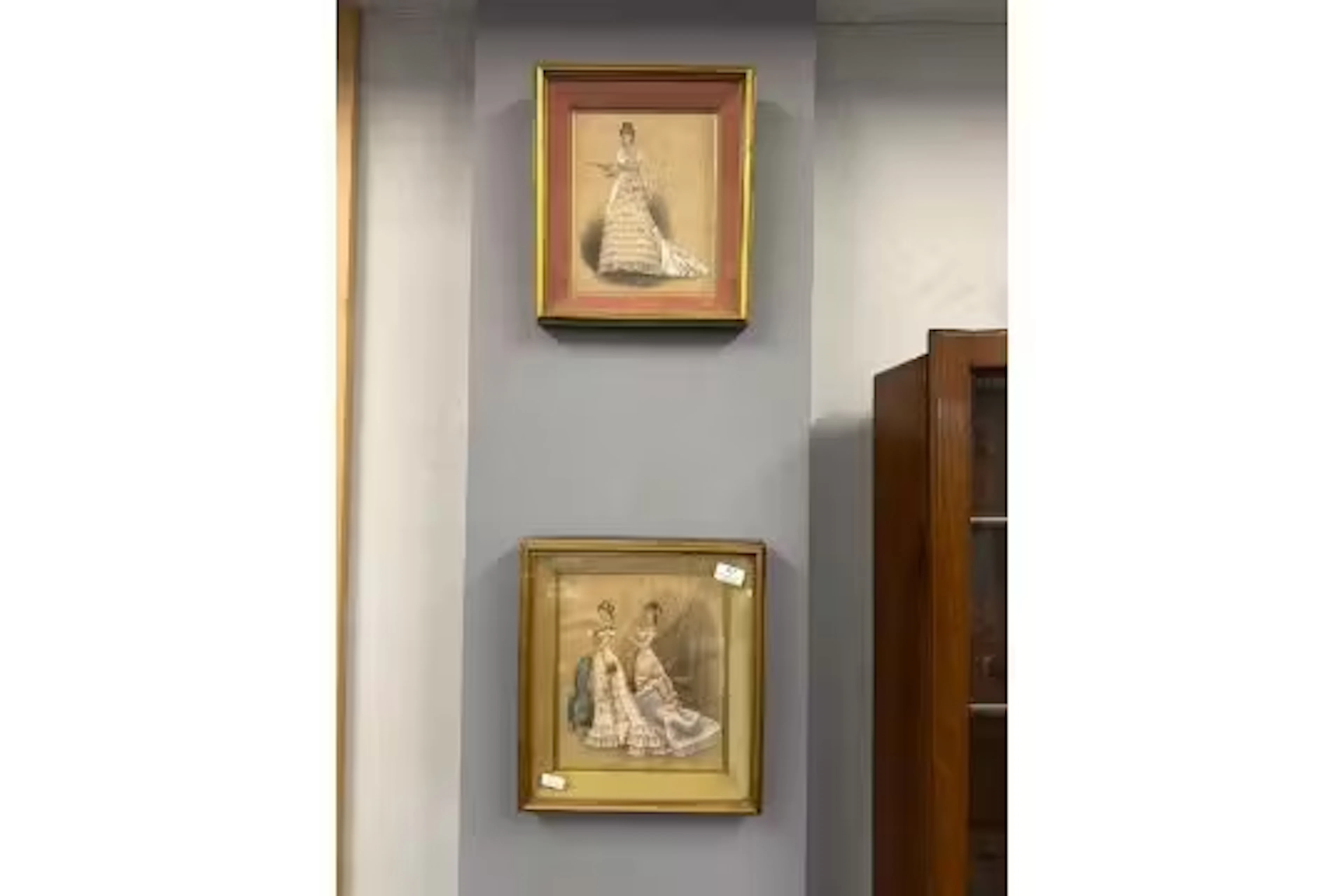 2x Framed 3D Artworks Based on Vintage Fashion Plate from French Magazine