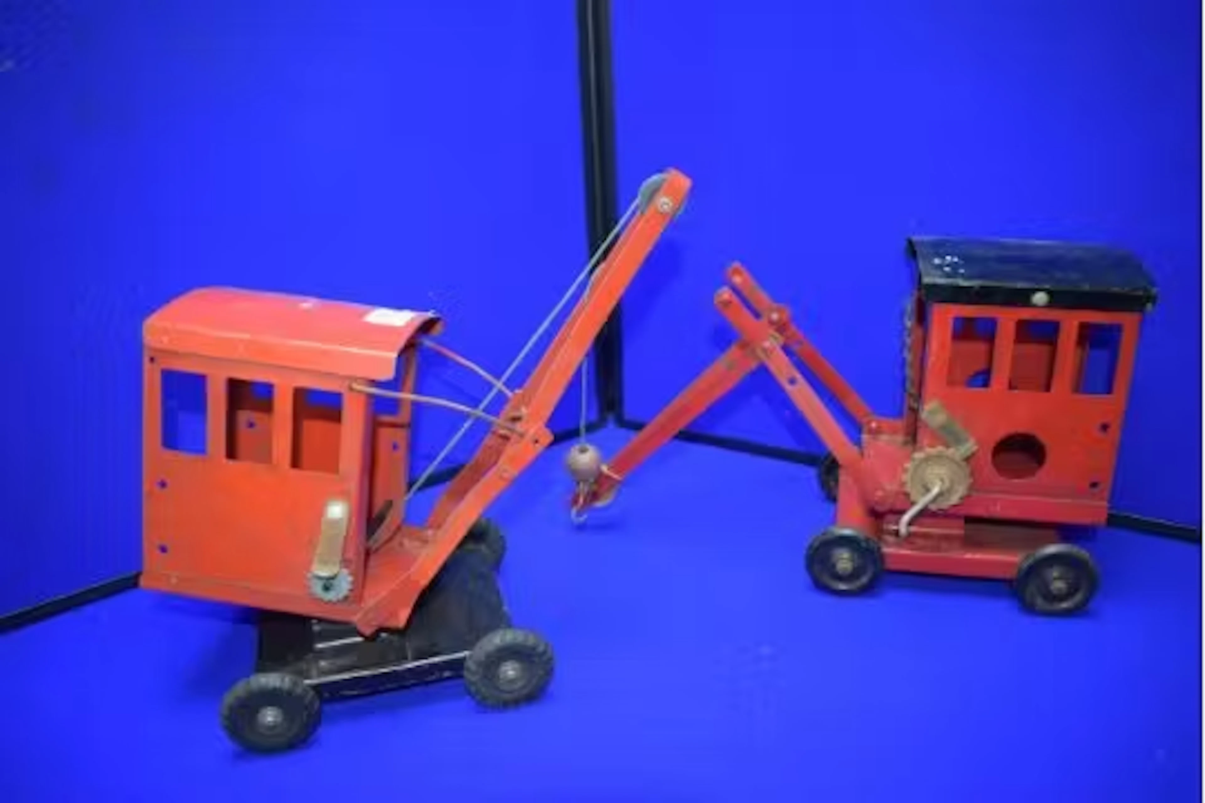 2x Vintage Triang Tinplate Toy Cranes