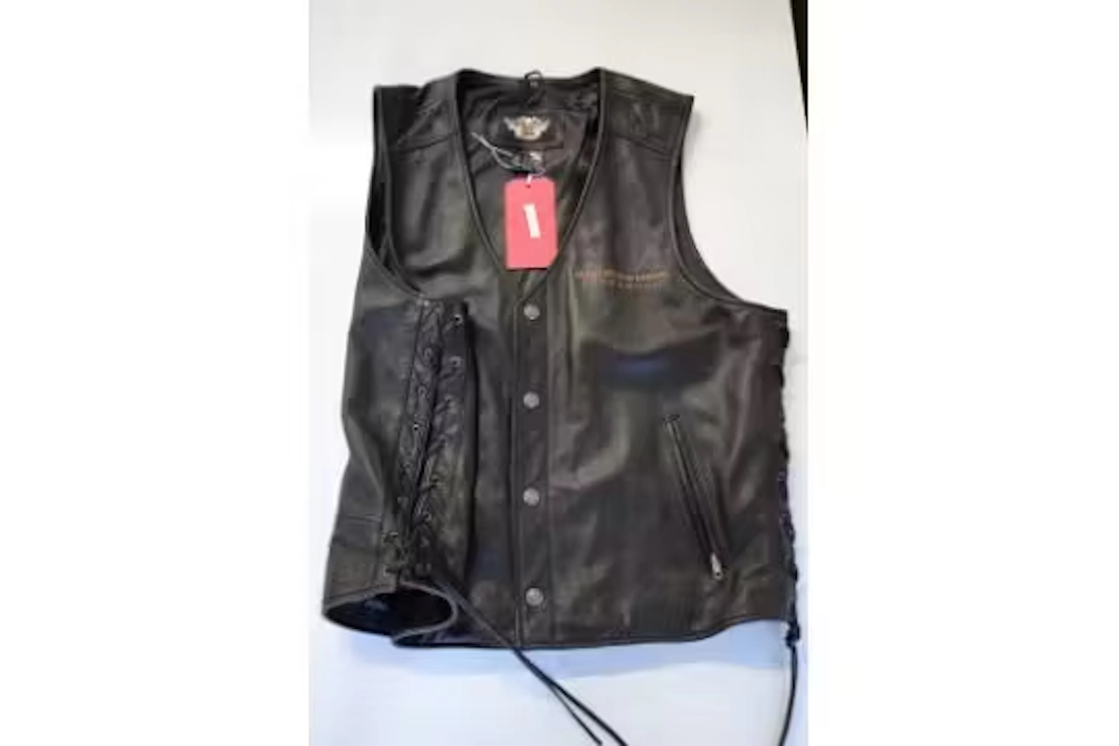 Genuine Harley Davidson Black Leather Cut Waistcoa