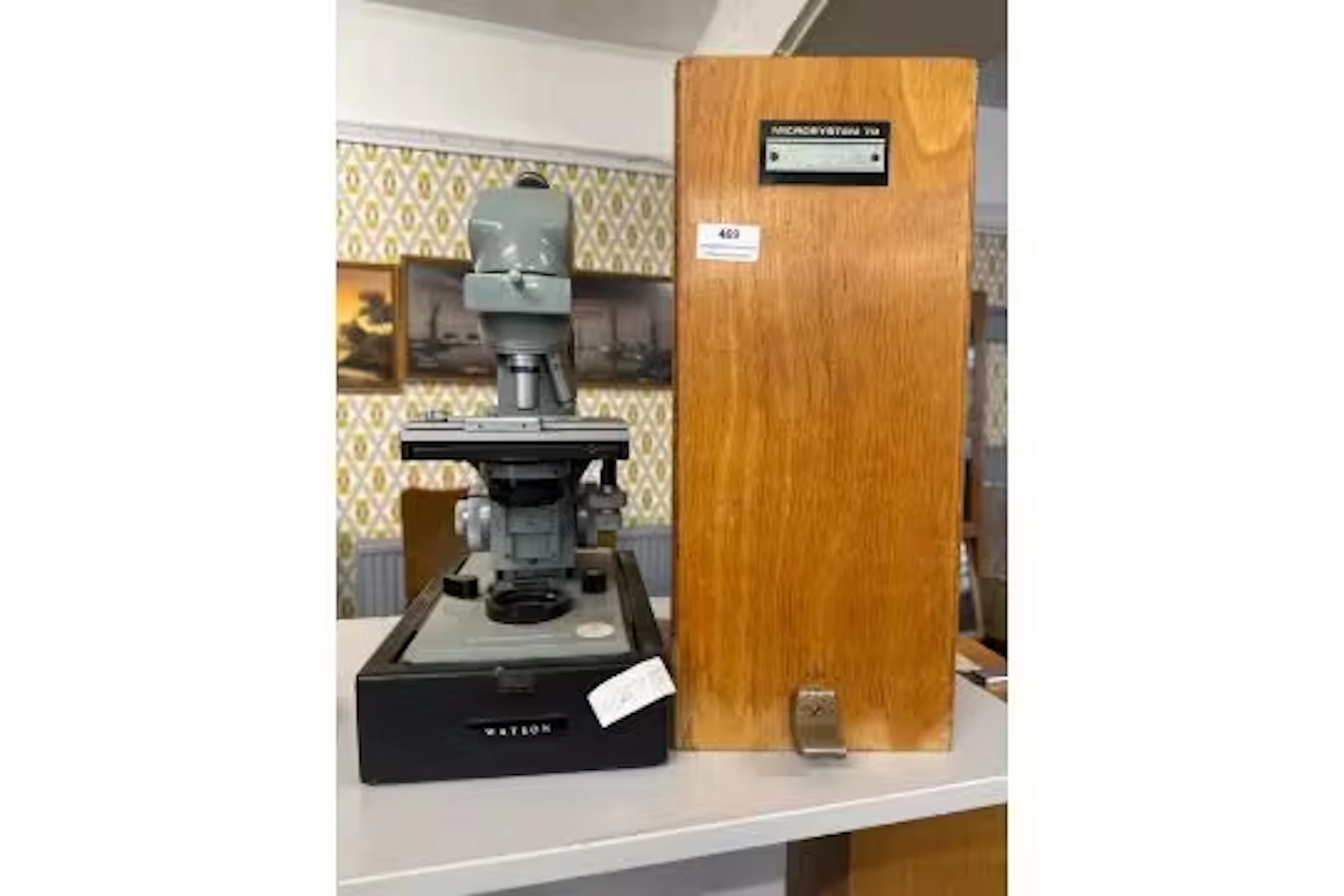 Vintage Watson Microsystem 70 Microscope with Wooden Travel Cass