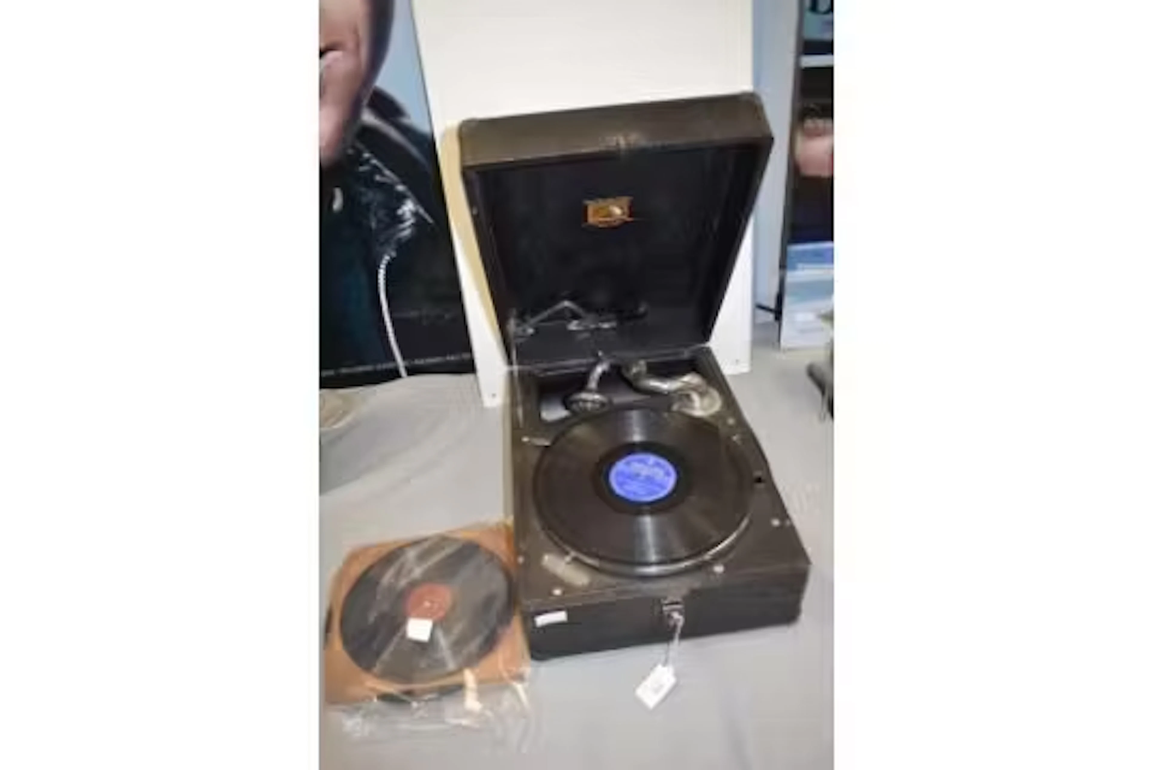HMV Portable Wind-Up Gramophone with Selection of 78rpm Records