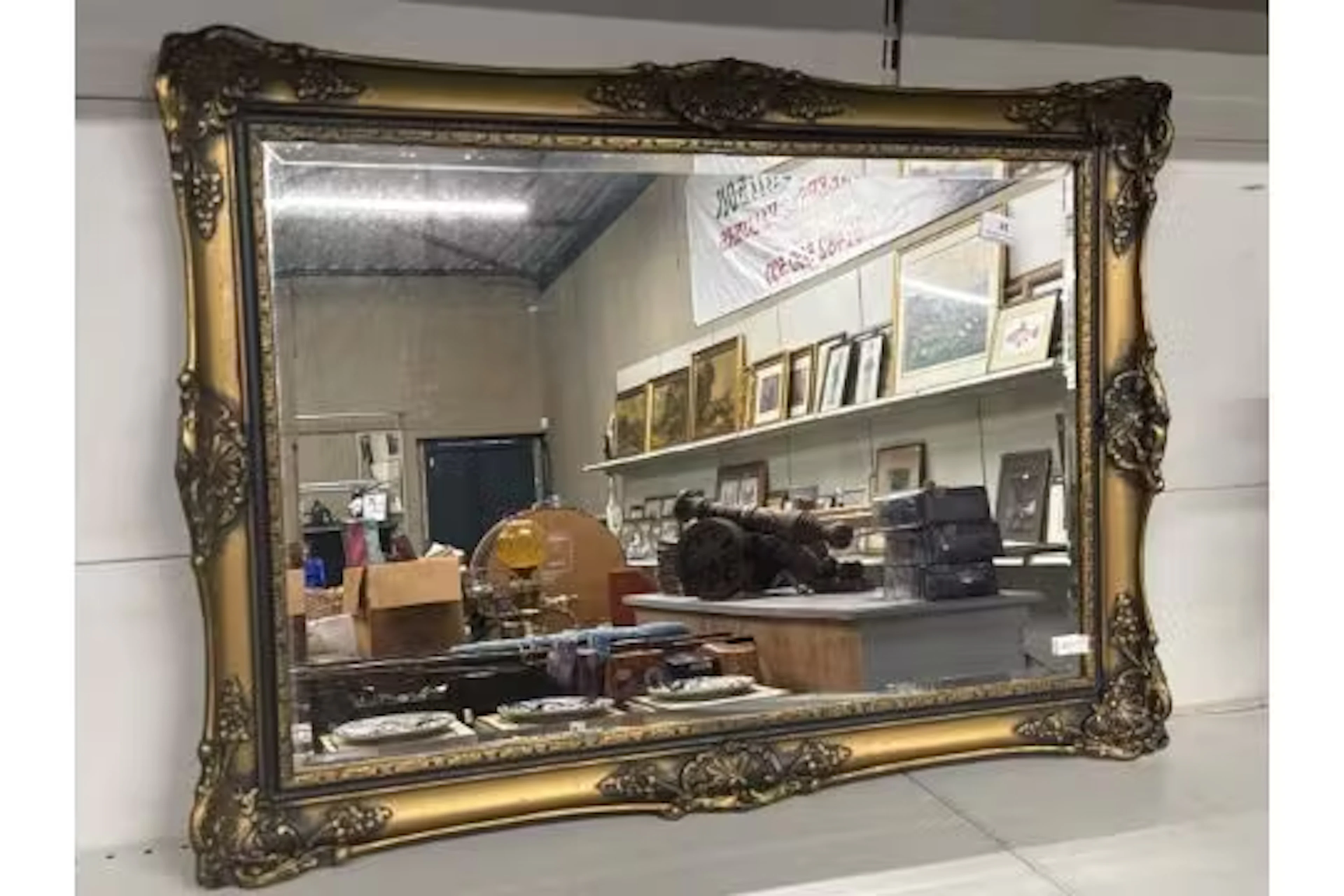 Baroque style antique gold finish framed mirror (hairline crack on the frame)
