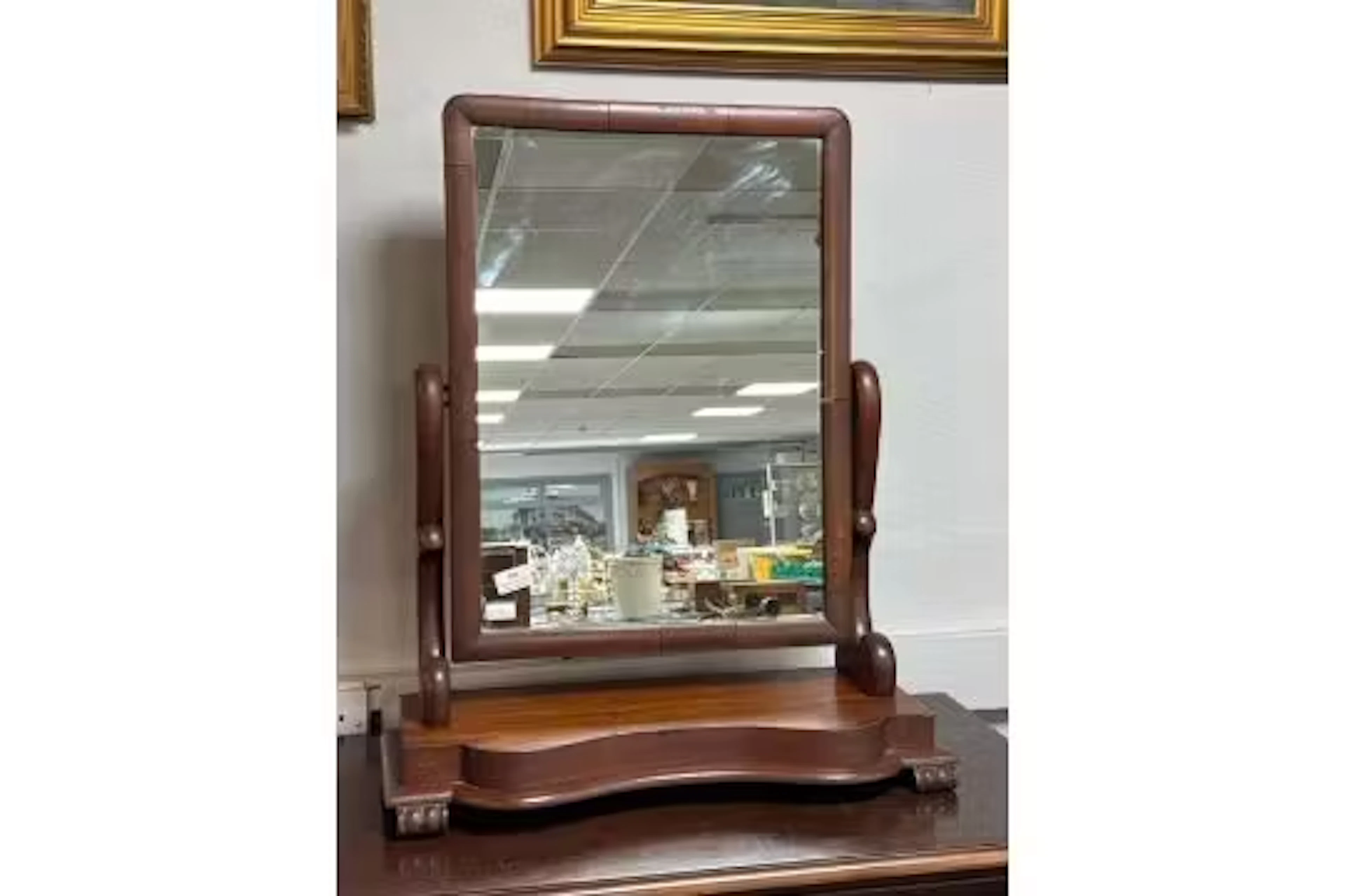 Victorian Wooden Tabletop Tilting Vanity Mirror