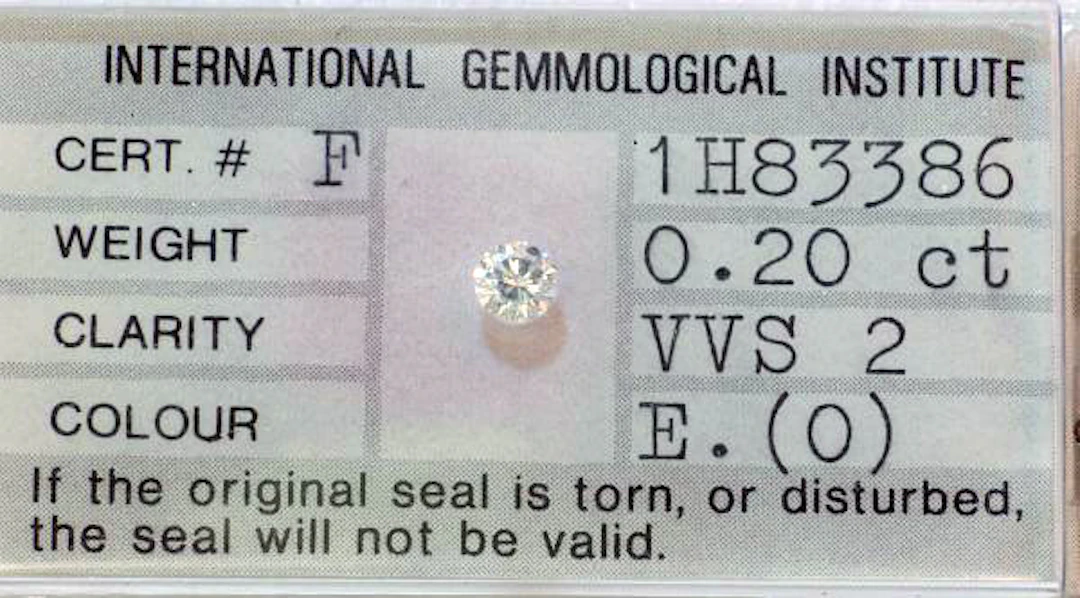 Diamant 0,20ct Rund VVS 2 E, IGI-Gutachten Certificat
