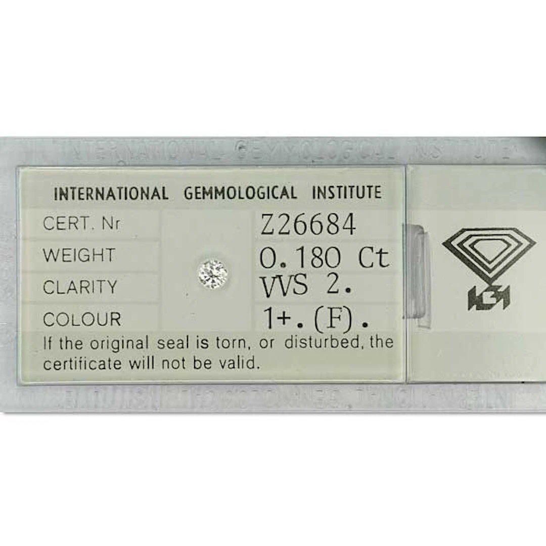 0,180ct Diamant Brillant VVS 2 Color Grade 1+ (F)