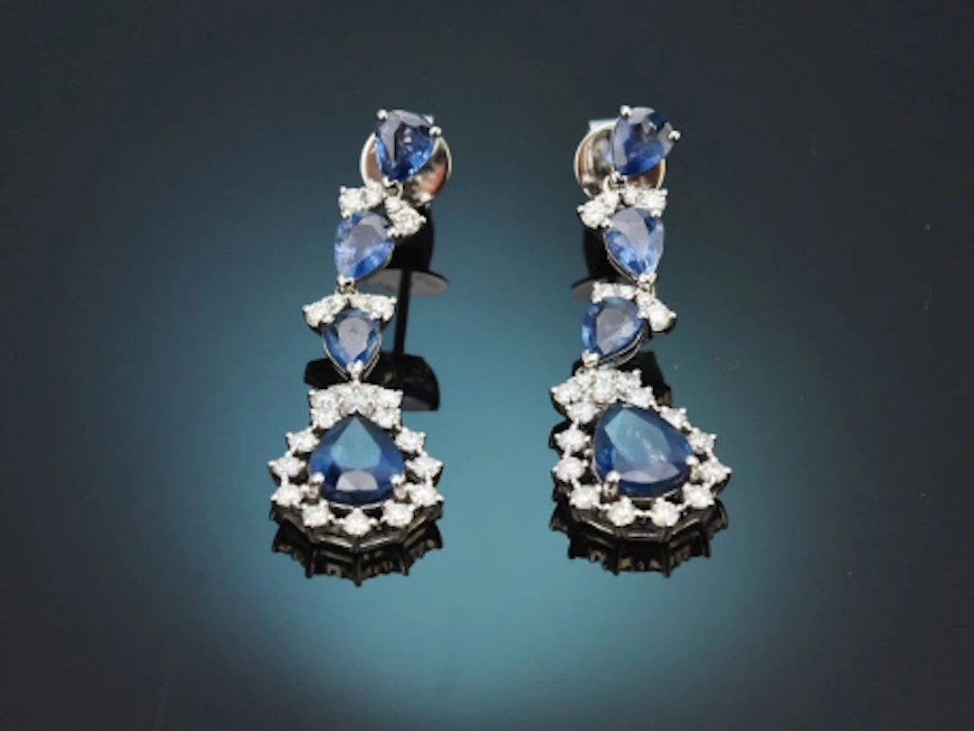 Classy Blue! Elegante Saphir Ohrringe mit Diamanten aus Weißgold 750