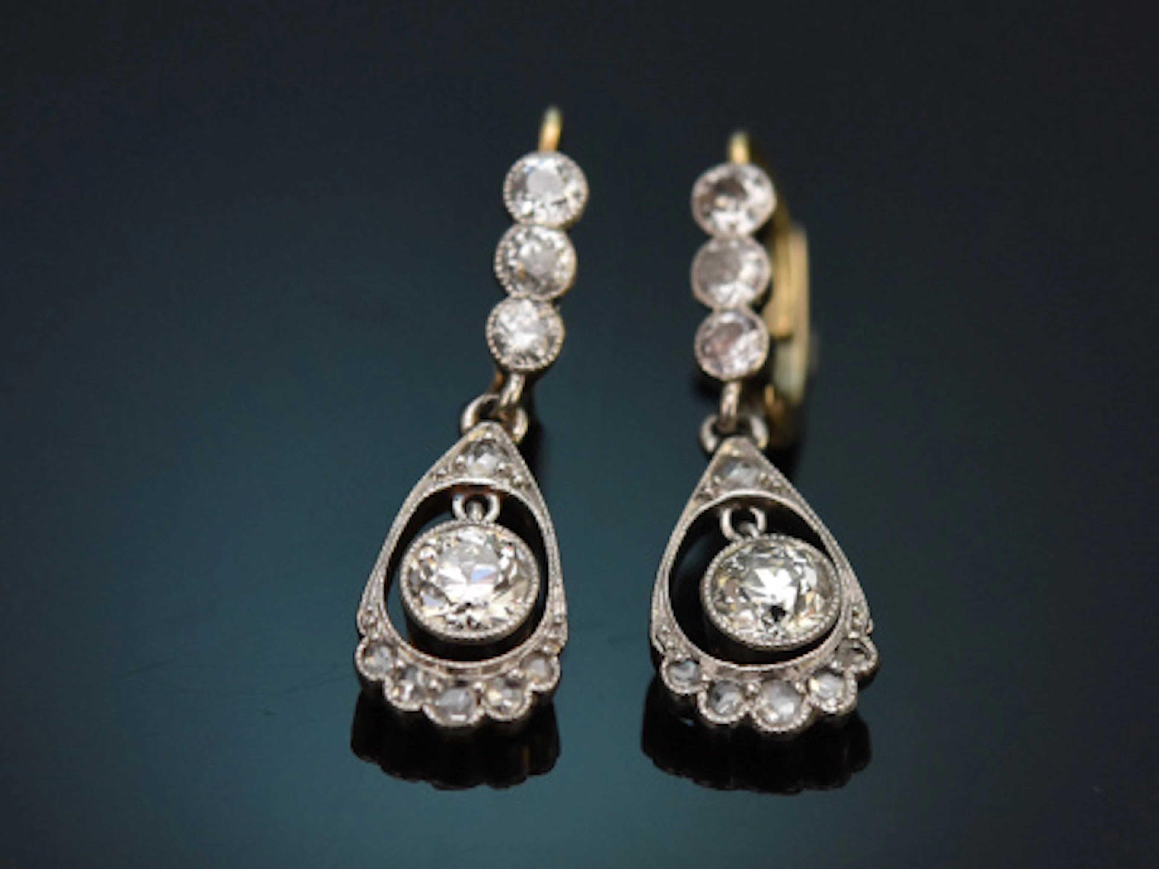 Um 1910! Feinste Belle Epoque Diamant Ohrringe aus Gold 585 und Platin